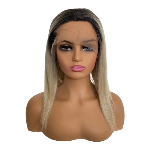 Paruka Lace Front platinová blond tmavý odrost 40 cm čepička Bonus