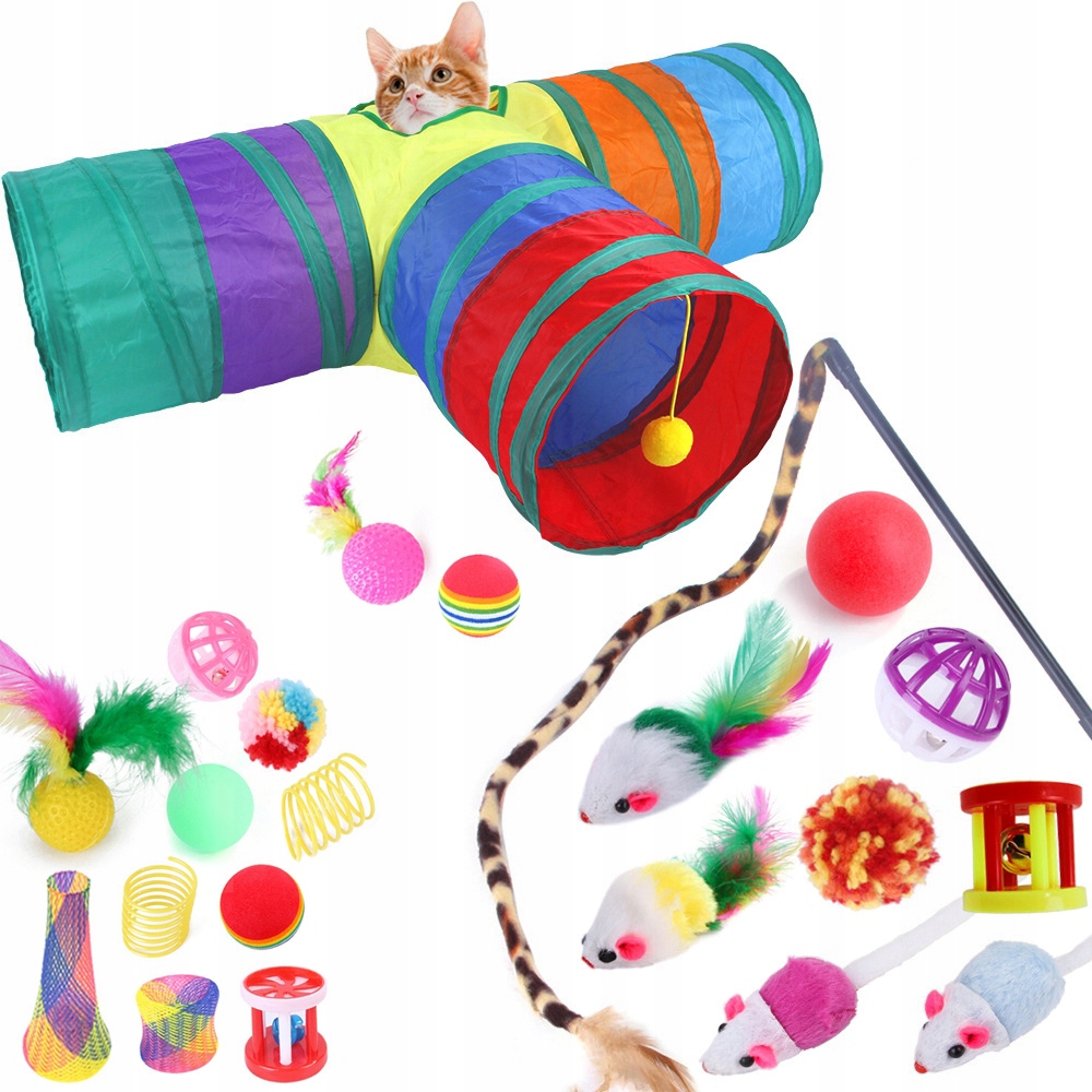 Levně Sada Hraček Pro Kočky 21 Kusů Tunel Míče Škrabadlo Klacek Myška