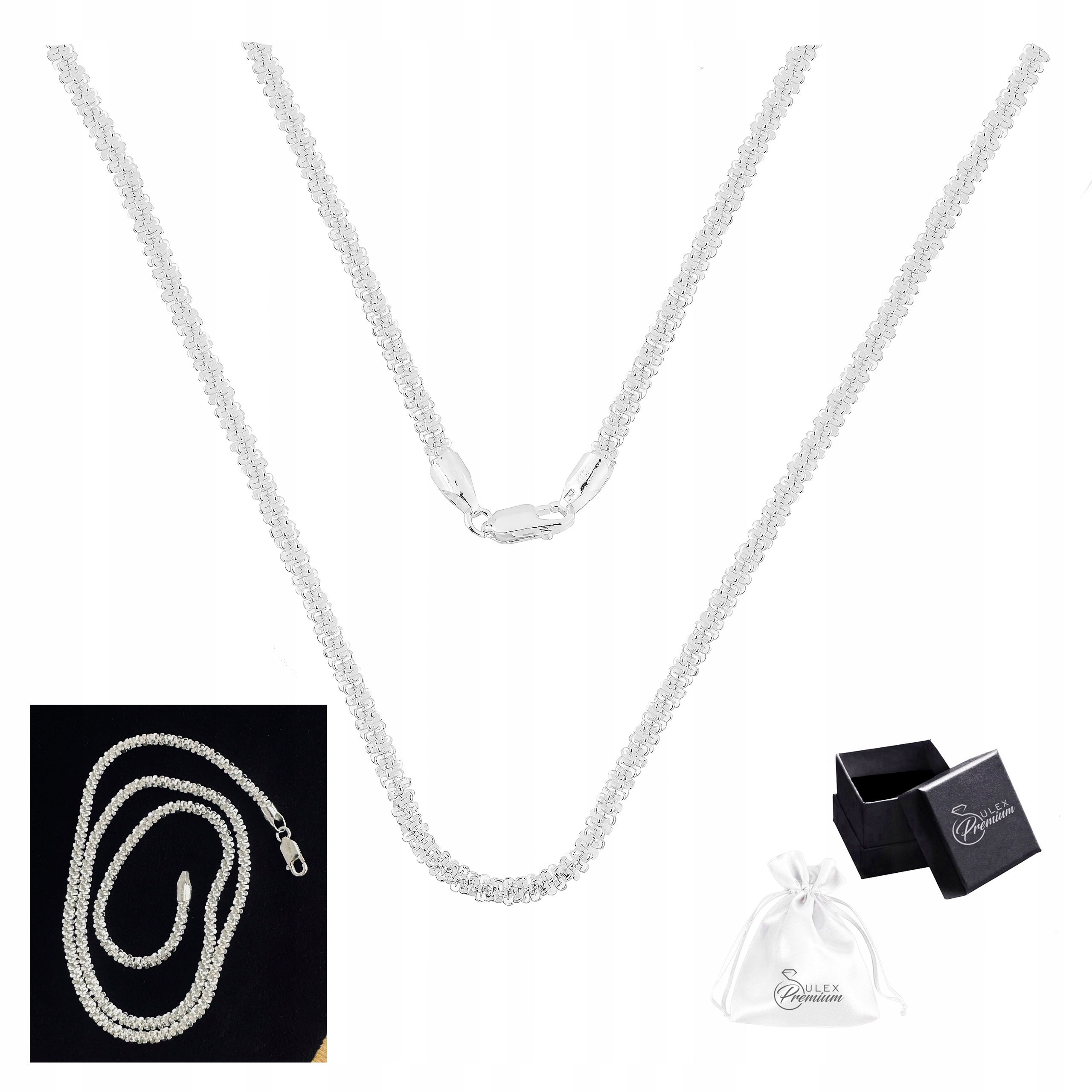 Řetízek stříbro ryzost 925 Krásný náhrdelník Splétaný Sněhová Vločka 45 cm x 3,5 mm