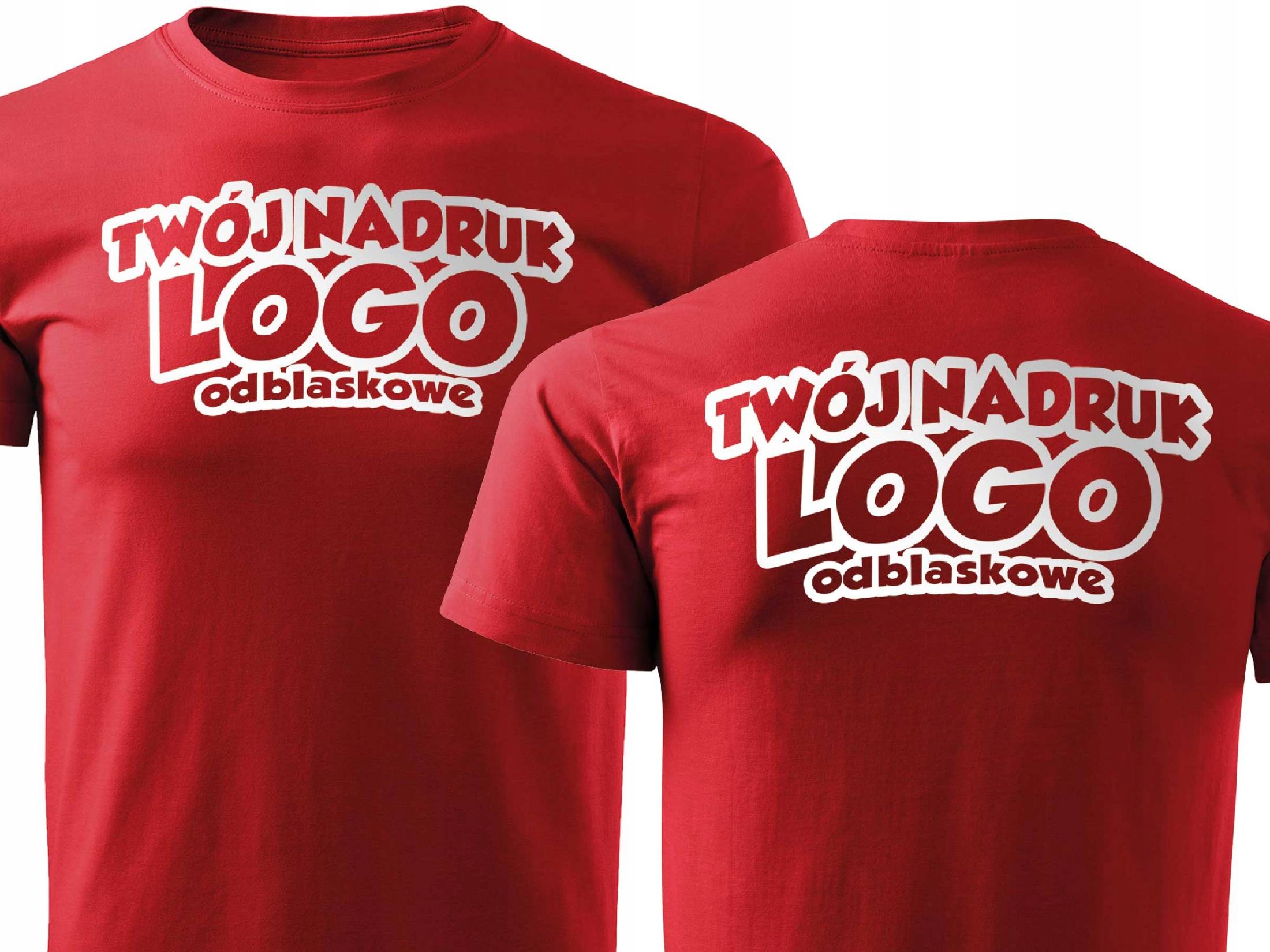 

Czerwony T-shirt z Logo Napisem Imieniem odblask