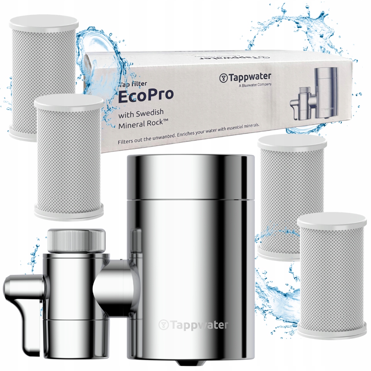 Filtr na kran z mineralizacją wody Tappwater New Ecopro chrom, 4 wkłady