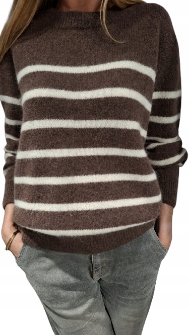 Yarn Svetr s proužky Alpaka Suri Vlna Hnědá Ecru Novinka