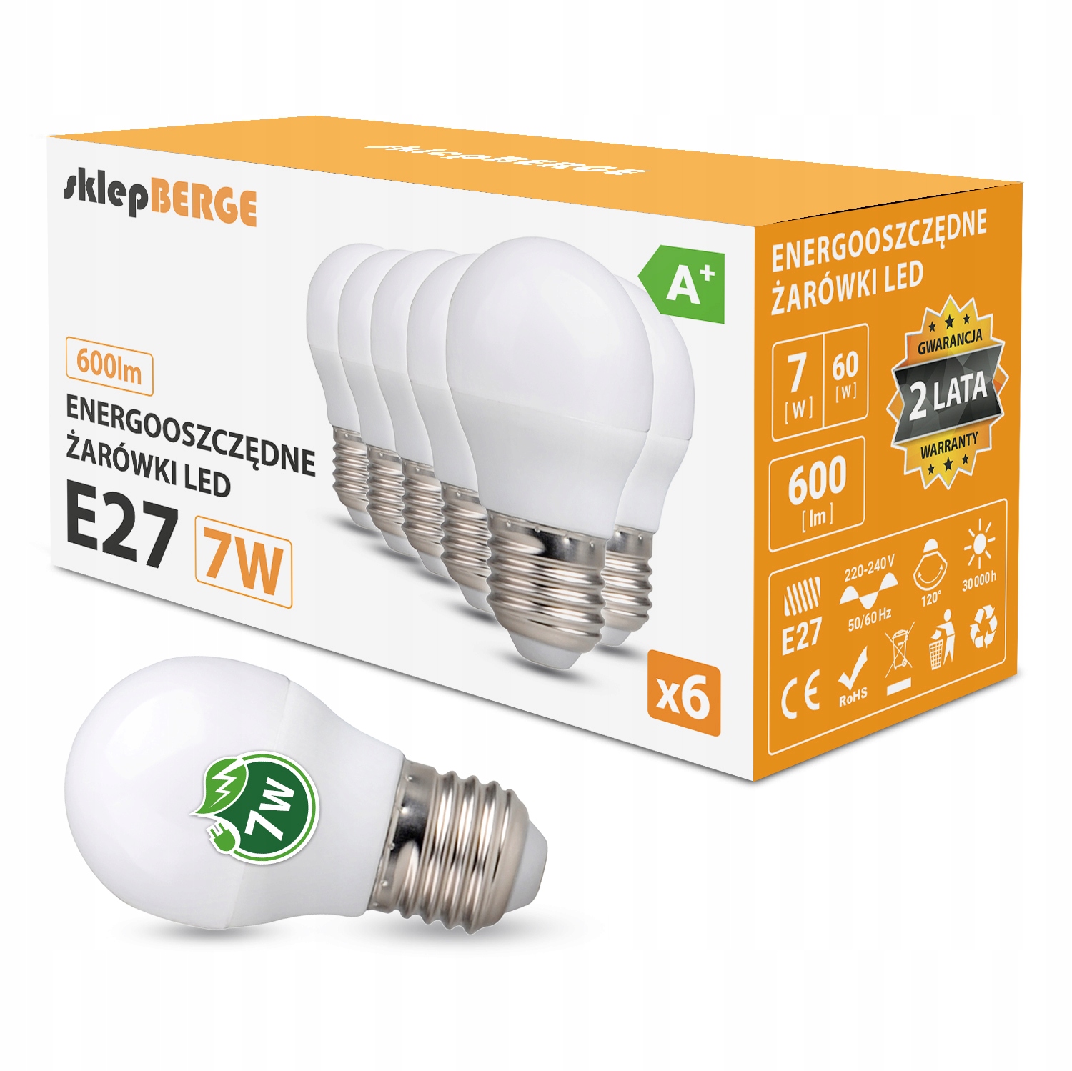 

6x Żarówka Led E27 G45 7W=60W 600lm 3 Barwy Berge