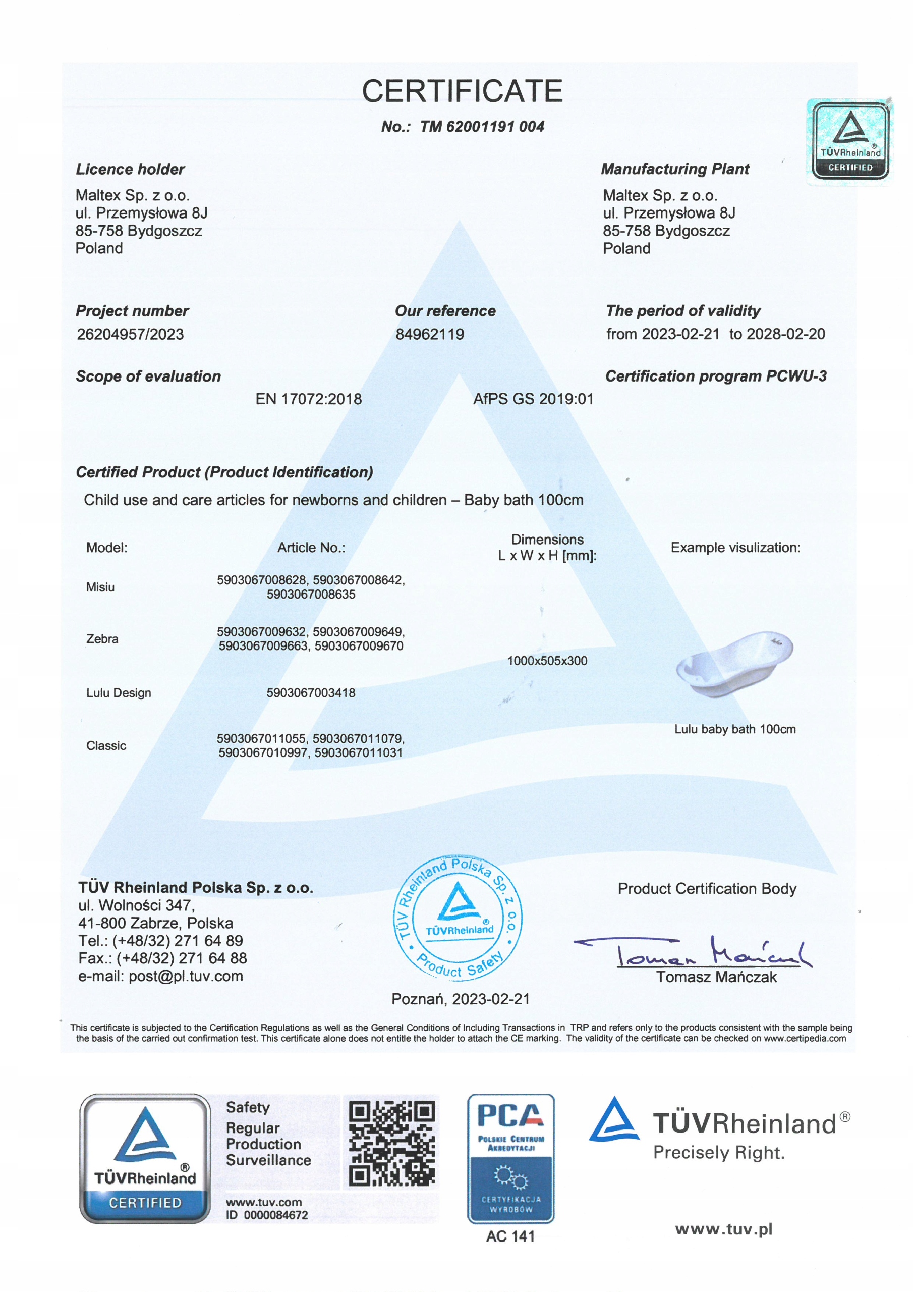 WANIENKA WANNA DLA NIEMOWLĄT 100cm Maltex Baby klasyczna NIEBIESKA Marka Maltex Baby