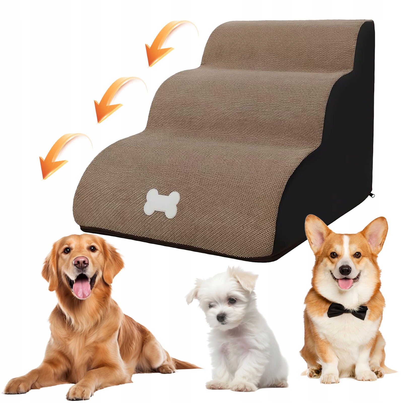 Schůdky Pro Psa Plošina 40 CM 3 Stupně Pohodlné A Bezpečné 60X40 CM Hnědá