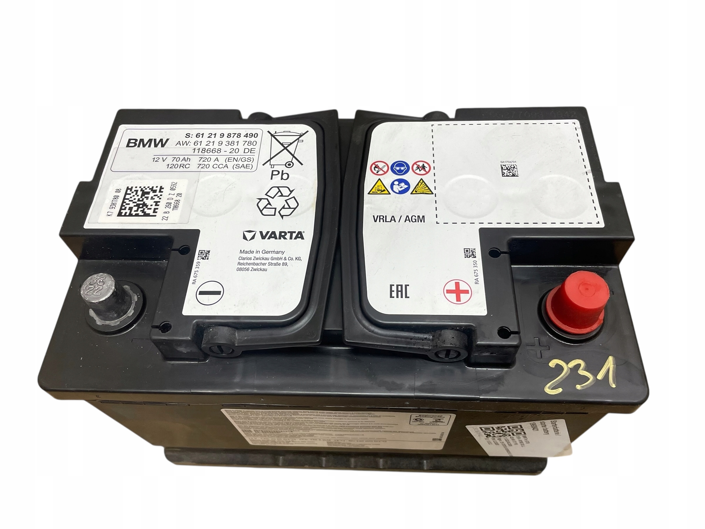 Batteria AGM START-STOP 12V 70AH 720A BMW 2022R Originale
