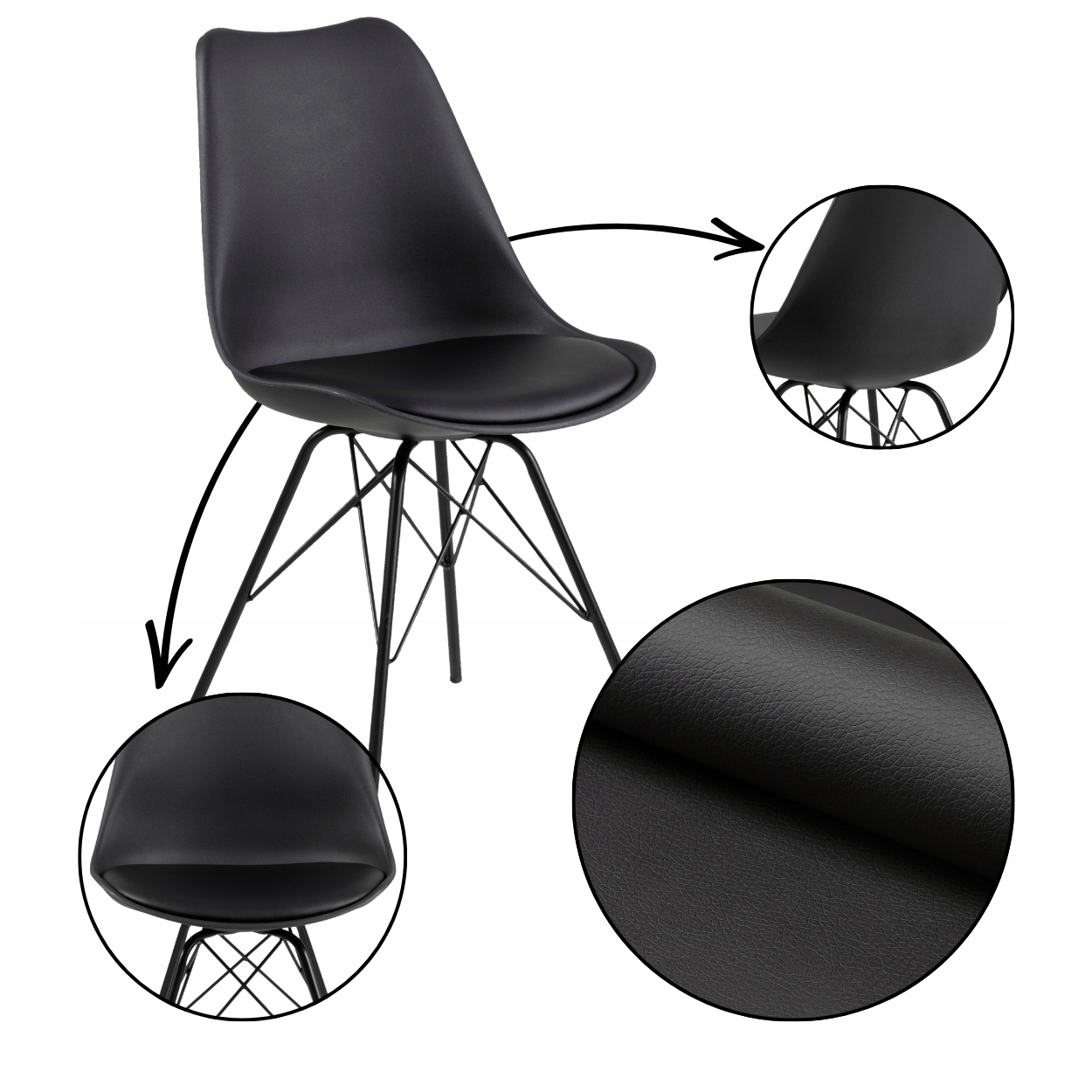 Čierna Jedálenská Stolička do kuchyne, pohodlná, s opierkou a vankúšom loft, tmavá