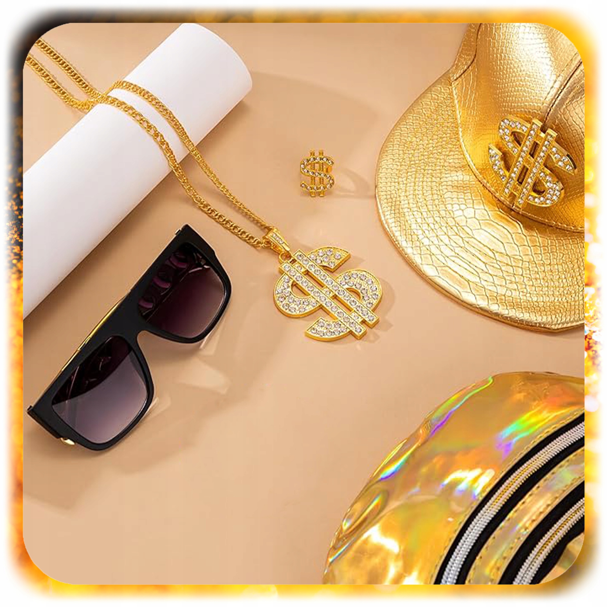 ZESTAW RAPERA GANGSTERA HIP HOP DOLAR OKULARY ŁAŃCUCH CZAPKA PIERŚCIEŃ XL Kod producenta 0069580