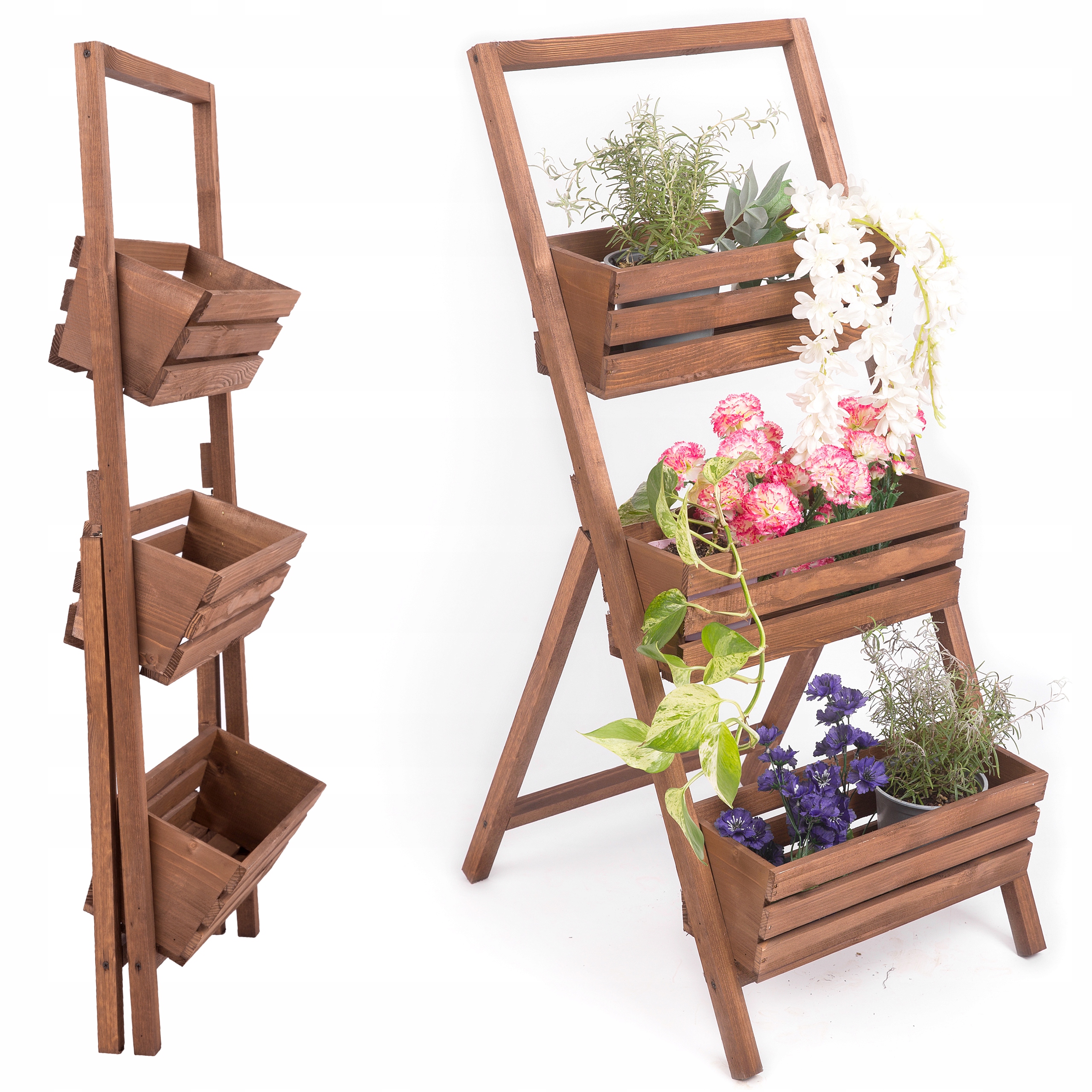 Květinový Stojan Dřevěný na Květiny Žebřík Zahradní Stojící na terasu