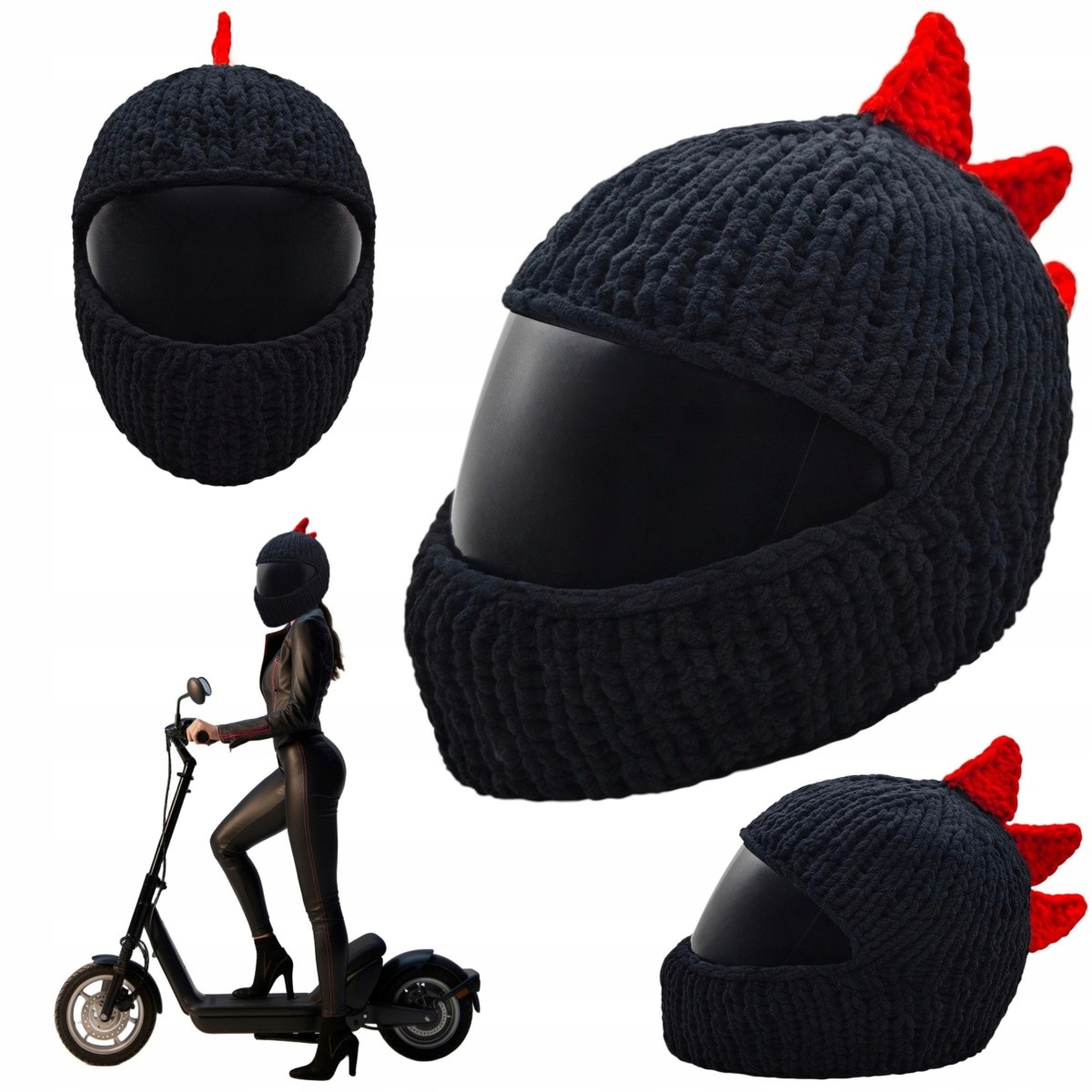 Čiapka na prilbu Dino Rider červená irokéza