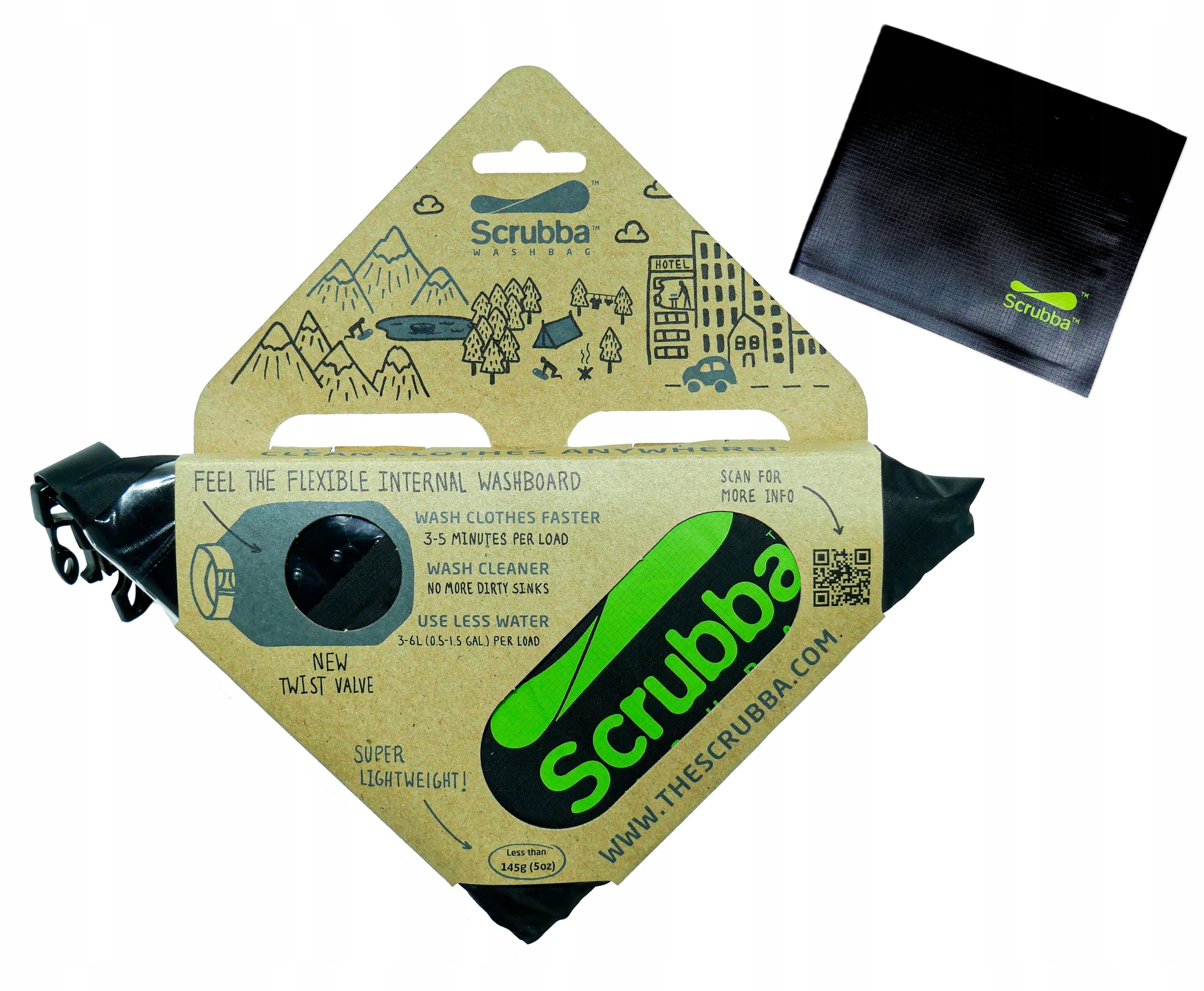 Scrubba Wash Bag Przenośna Pralka Turystyczna Kol. Czarny Portfel Gratis!