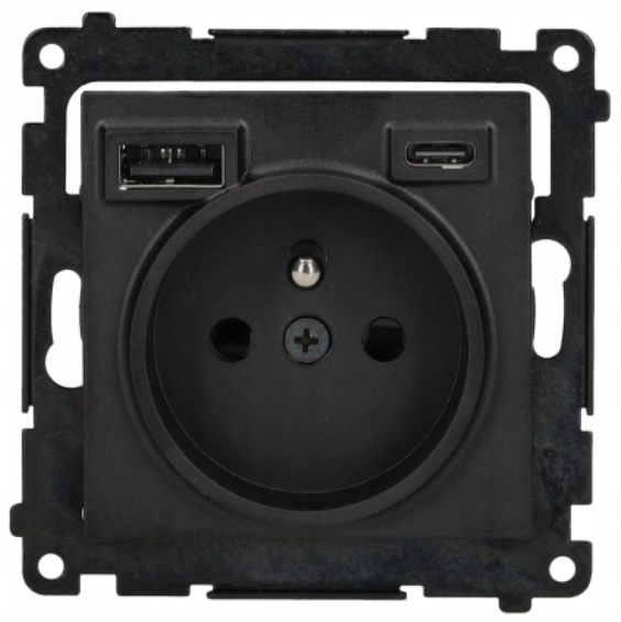 Kontakt-simon 55 Ładowarka Usb A C 2,1A z gniazdem z uziemieniem czarna