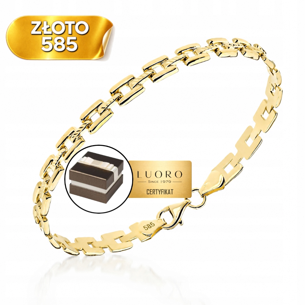 Zlatý Náramek 585 14K S Diamantovými Prvky, Pravidelný Vzor 19 CM
