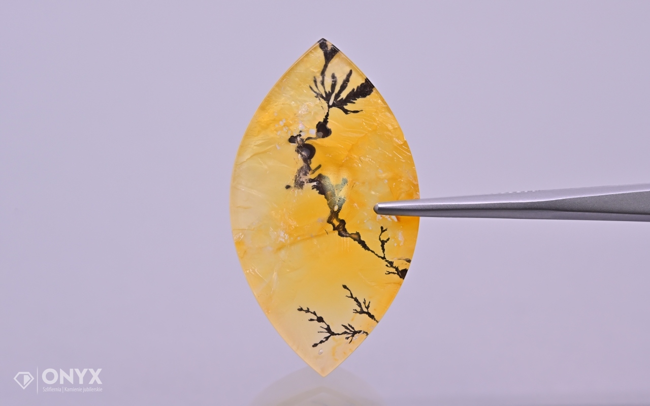 Dendritový křemen konvexní markýza dlaždice 37,5x21 mm