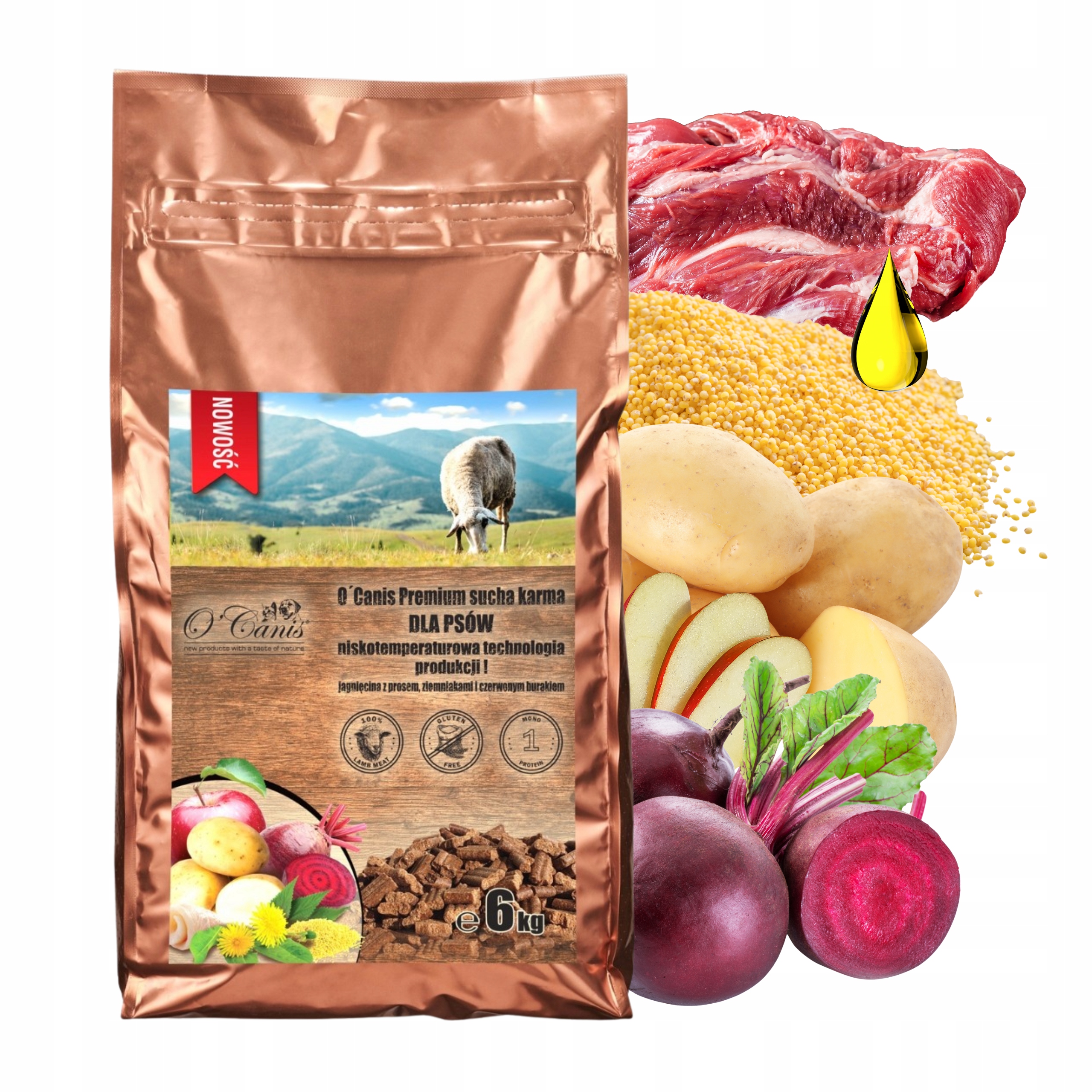 Krmivo pro psy O'Canis Jehněčí s prosem 6 kg