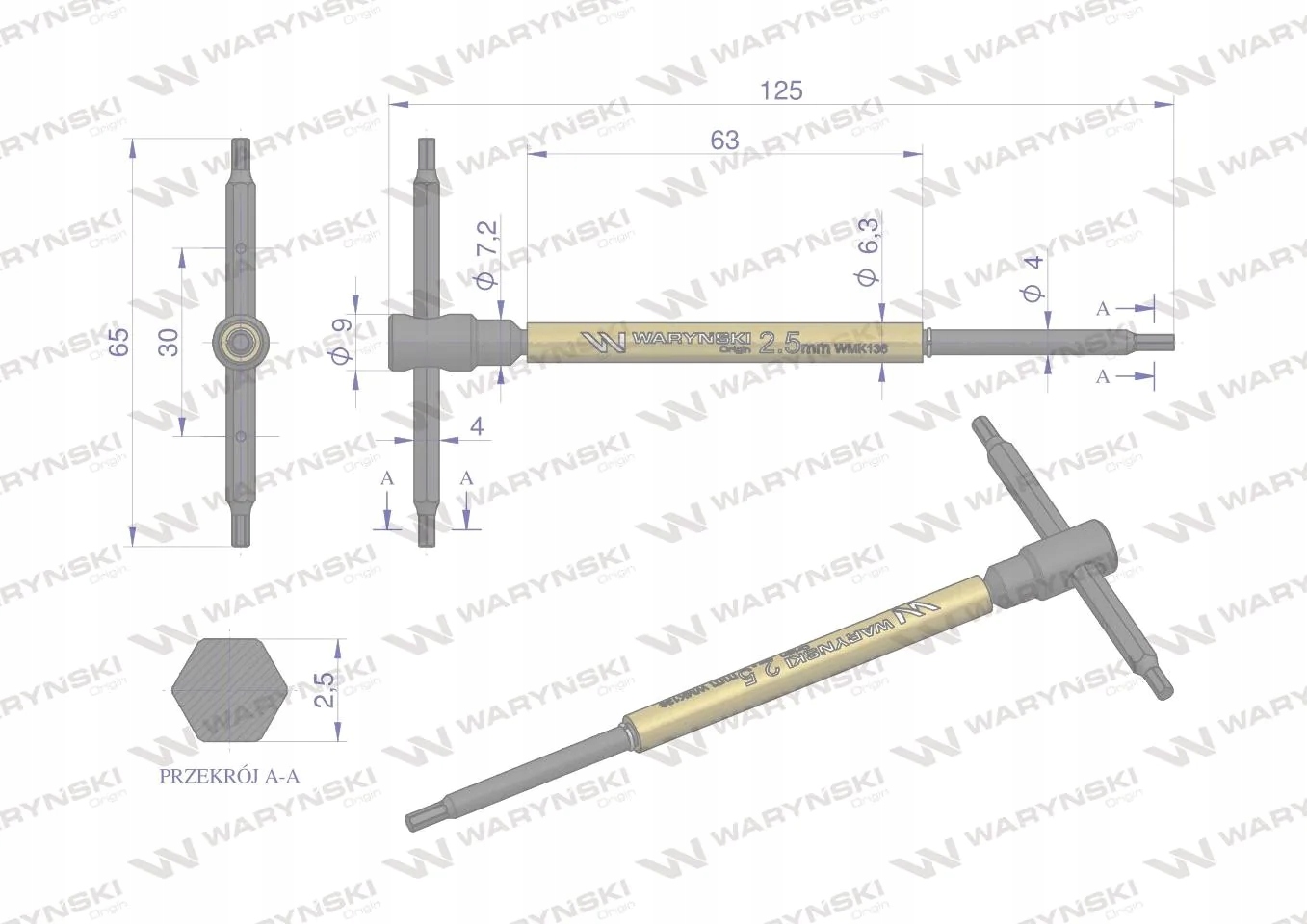Klucz T ze spinnerem HEX 2.5 mm Waryński Marka Waryński