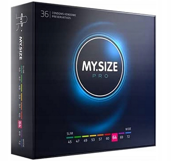 MY.SIZE PRO 64 mm Nawilżane Prezerwatywy DOPASOWANE 36 sztuk Rozmiar XL Marka MY.SIZE
