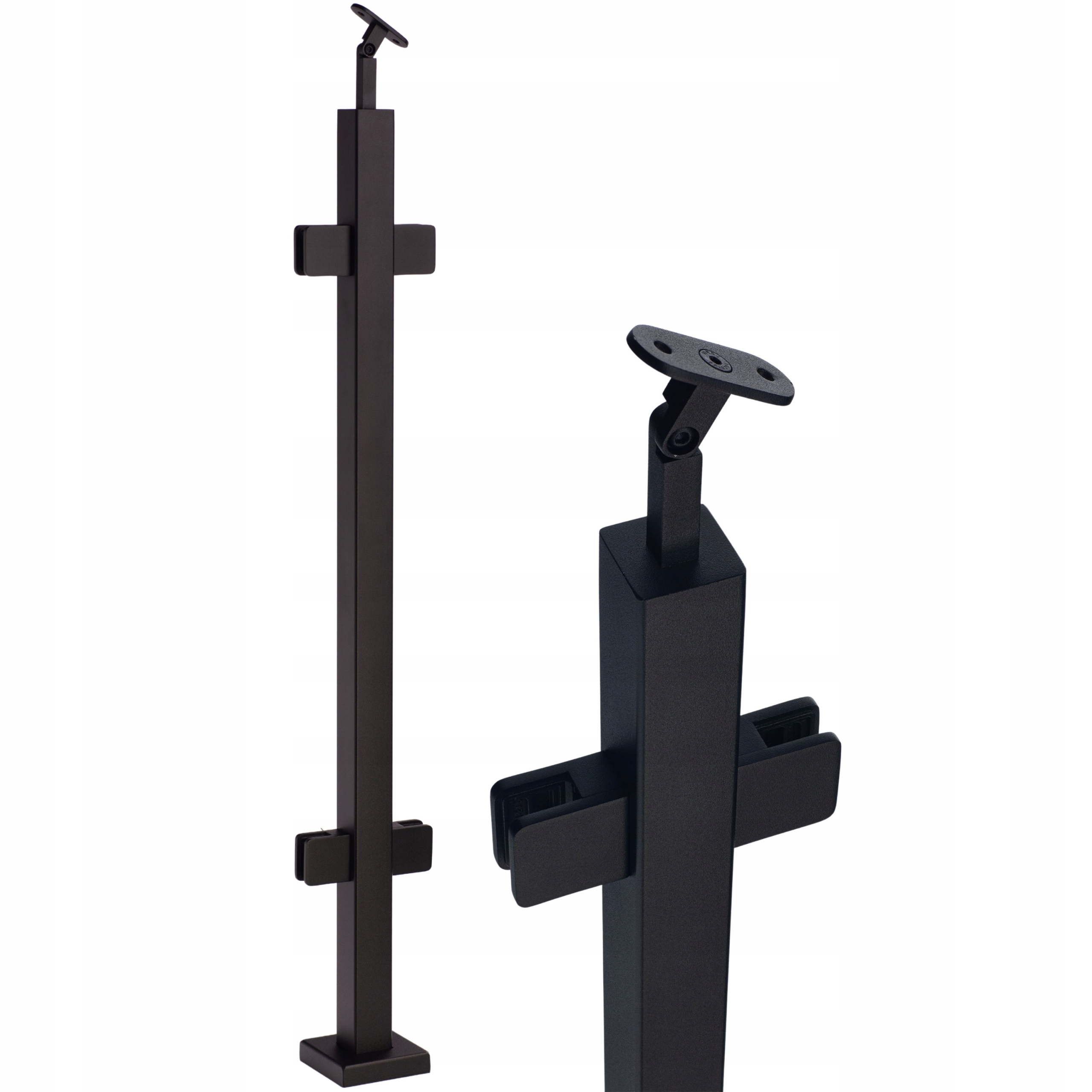 Průchozí sloupek 100 cm Sklo 4 držáky 40x40 Černá Nerezová zábradlí