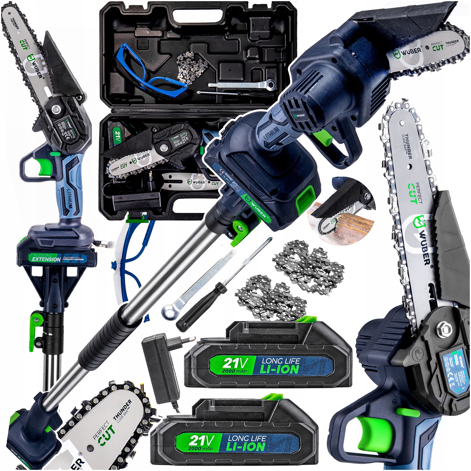 Mini Piła Łańcuchowa Akumulatorowa Gałęziówka 2xAKU Wysięgnik 250 CM