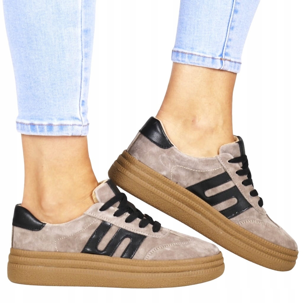 Dámské Tenisky Kožené Sportovní Tenisky Taupe, Béžové, Módní Semiš