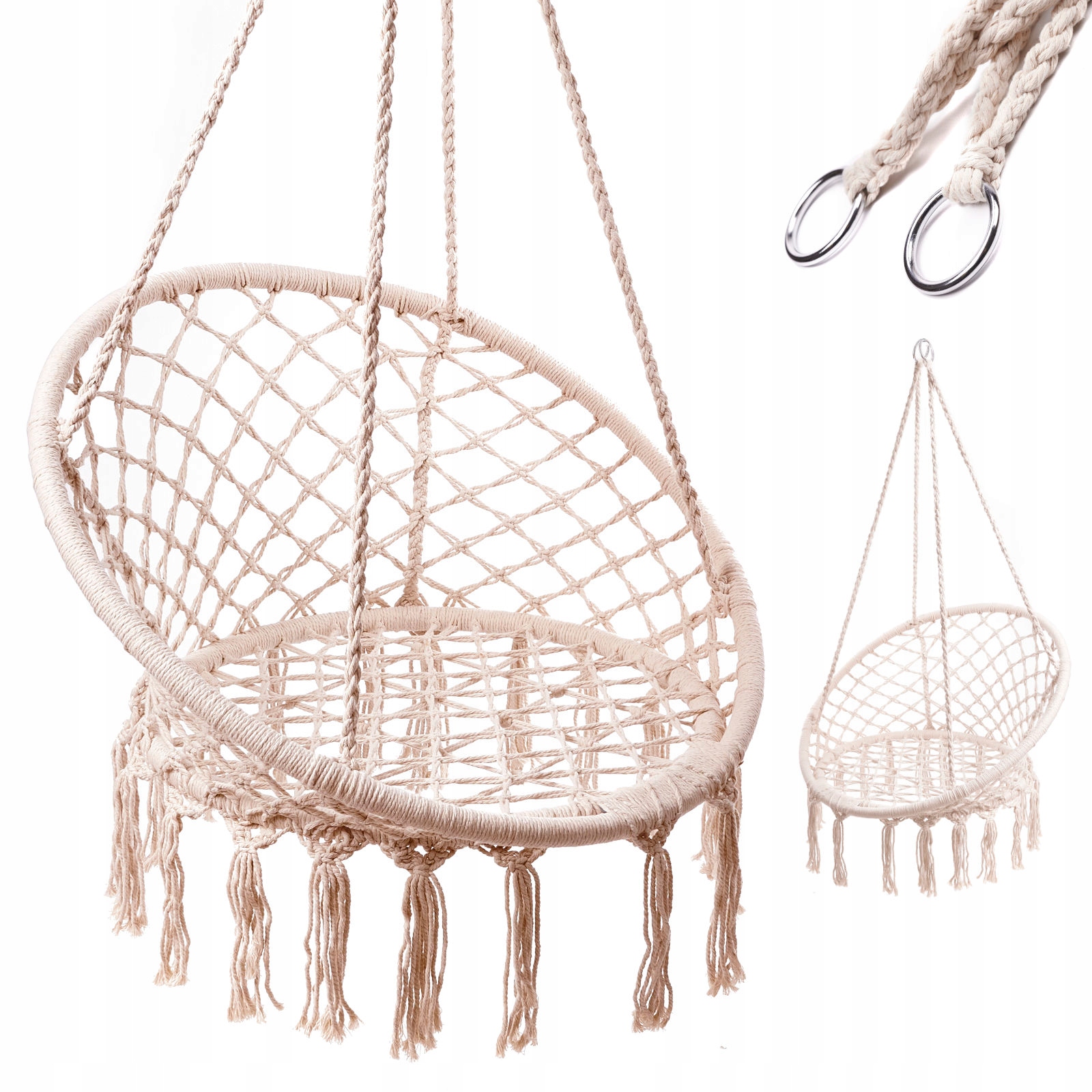 Houpačka Křeslo Houpací Hnízdo S Opěradlem Ecru 80 CM 150 Kg