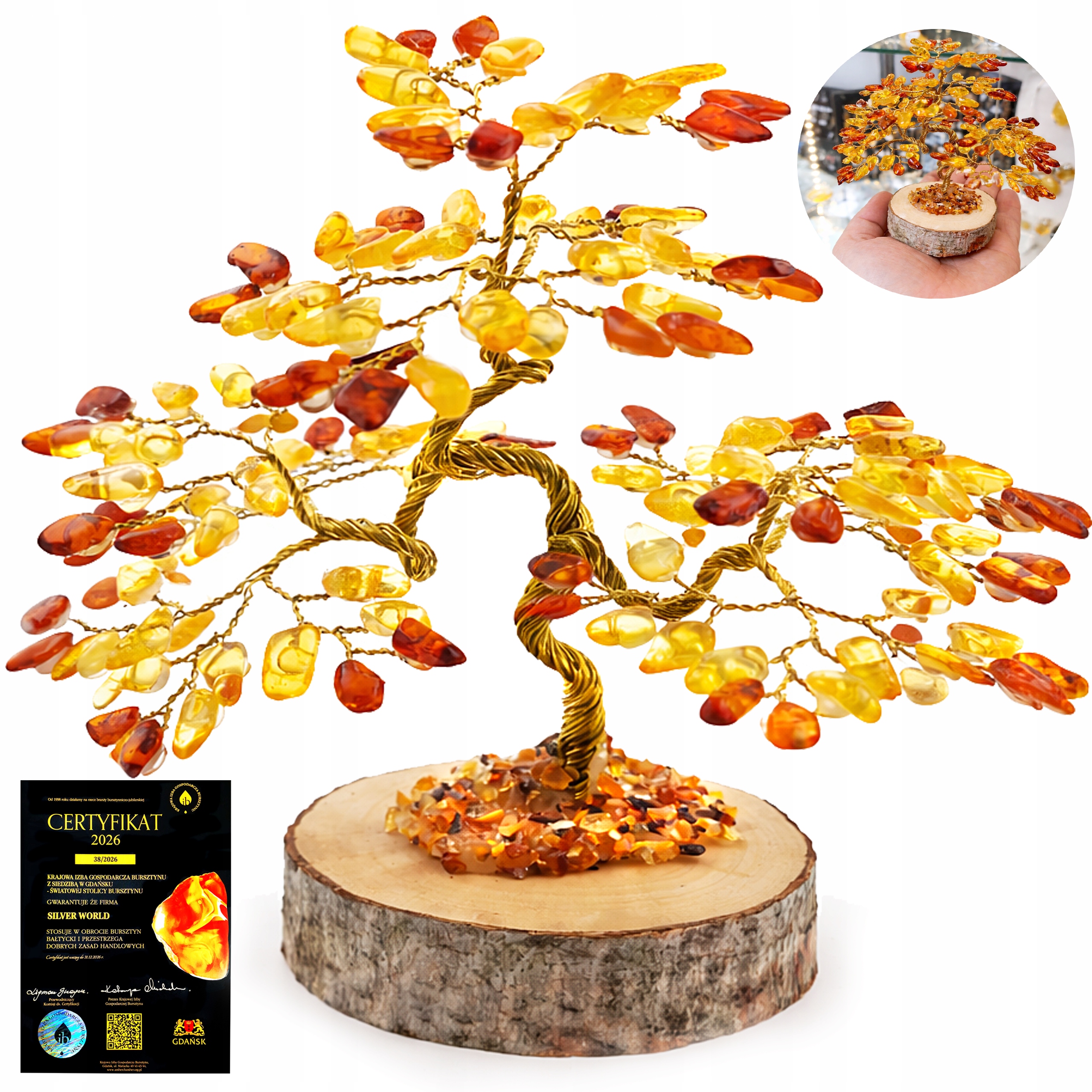 Stromek Štěstí S Jantarem 2 Barvy 135 Jantarů h-12 cm Jako Dárek