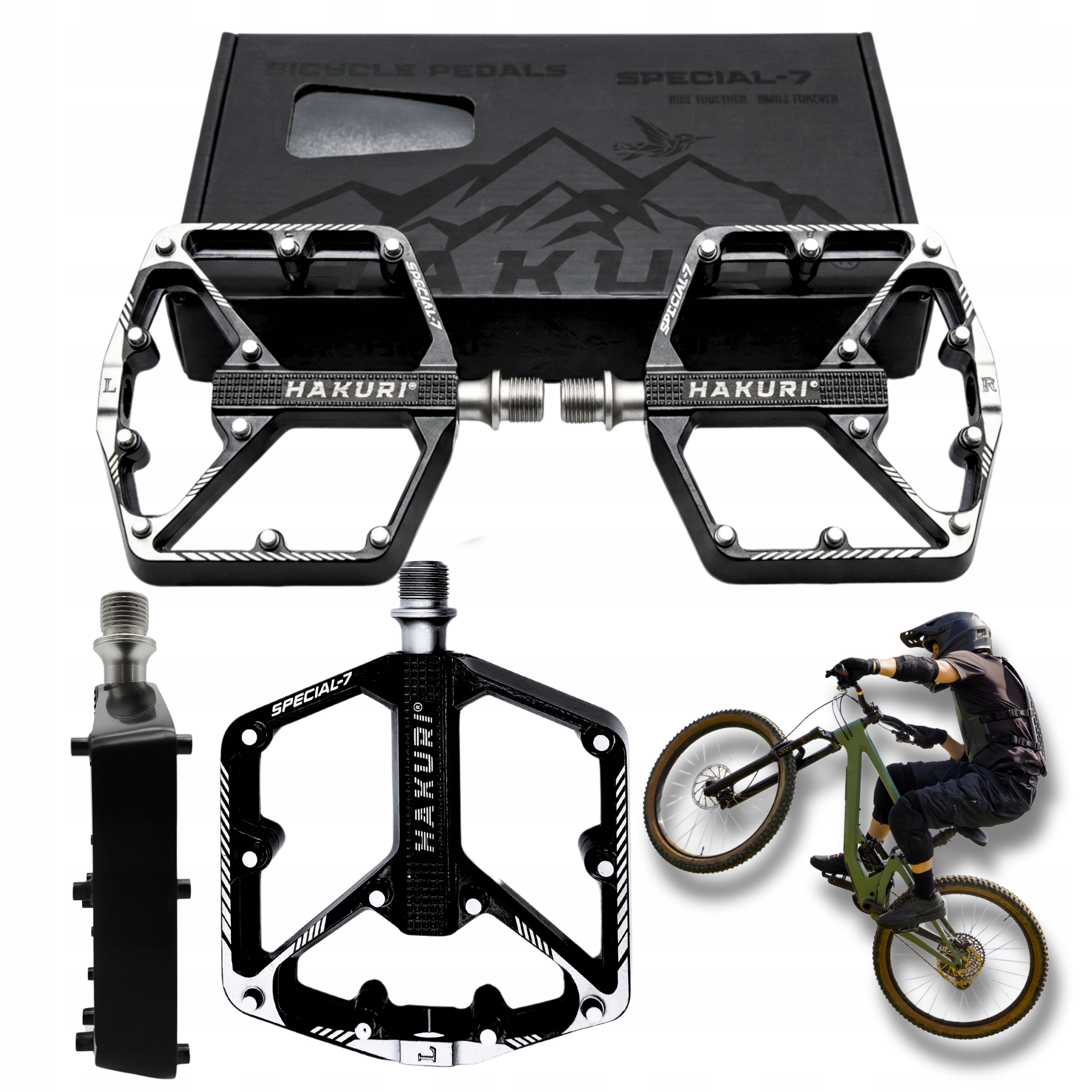 Pedały Platformowe Aluminiowe 3 Łożyska 10 Pinów Lekkie Enduro Mtb Hakuri