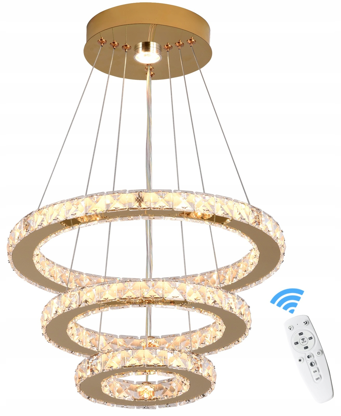 Led stropná lampa Crystal Rings 3 Zlatá, Diaľkový Ovládač, Regulácia svetla