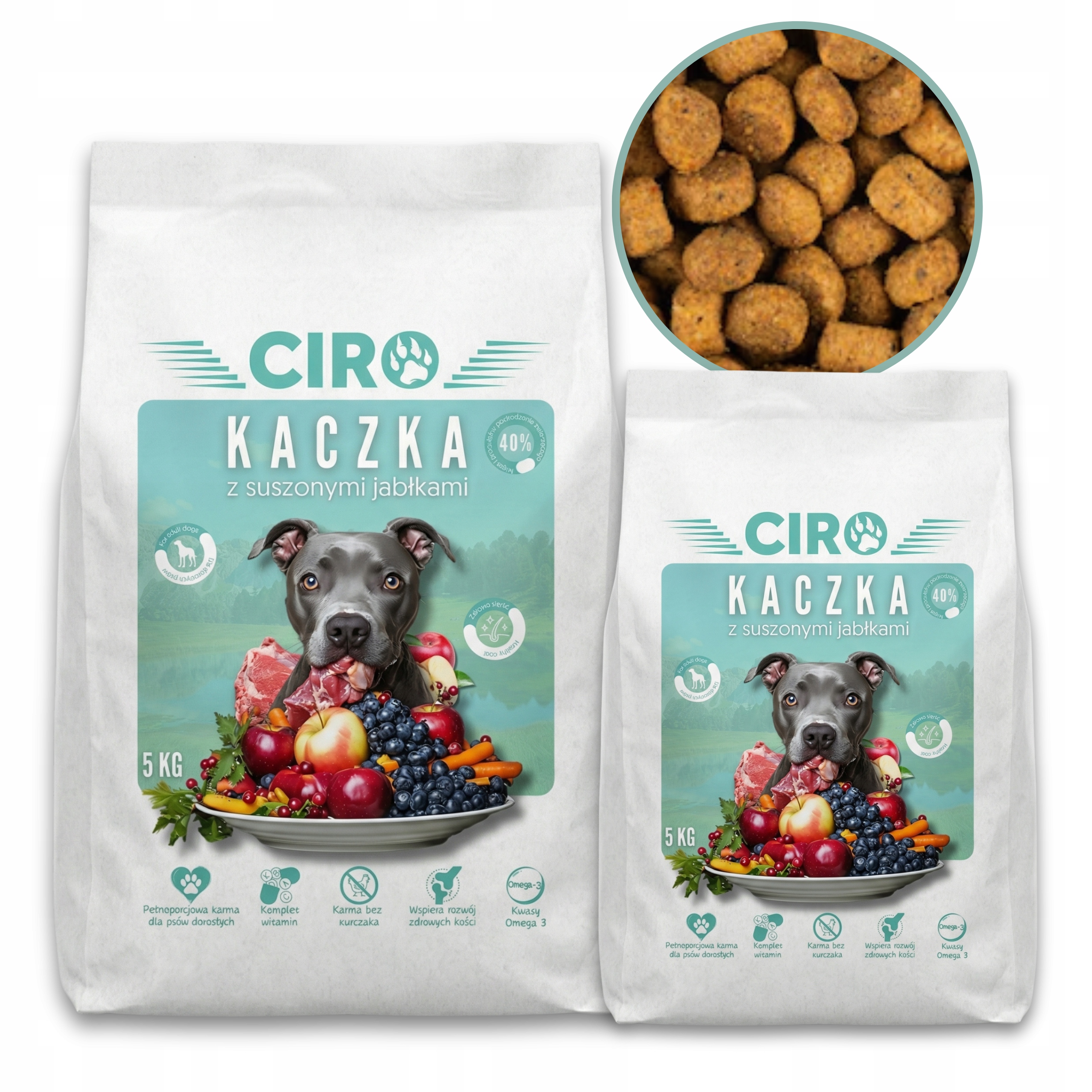 Levně Krmivo Suché Pro Psa Kachna Sušená Jablka Všechny Dospělé Plemena Ciro 2x5KG