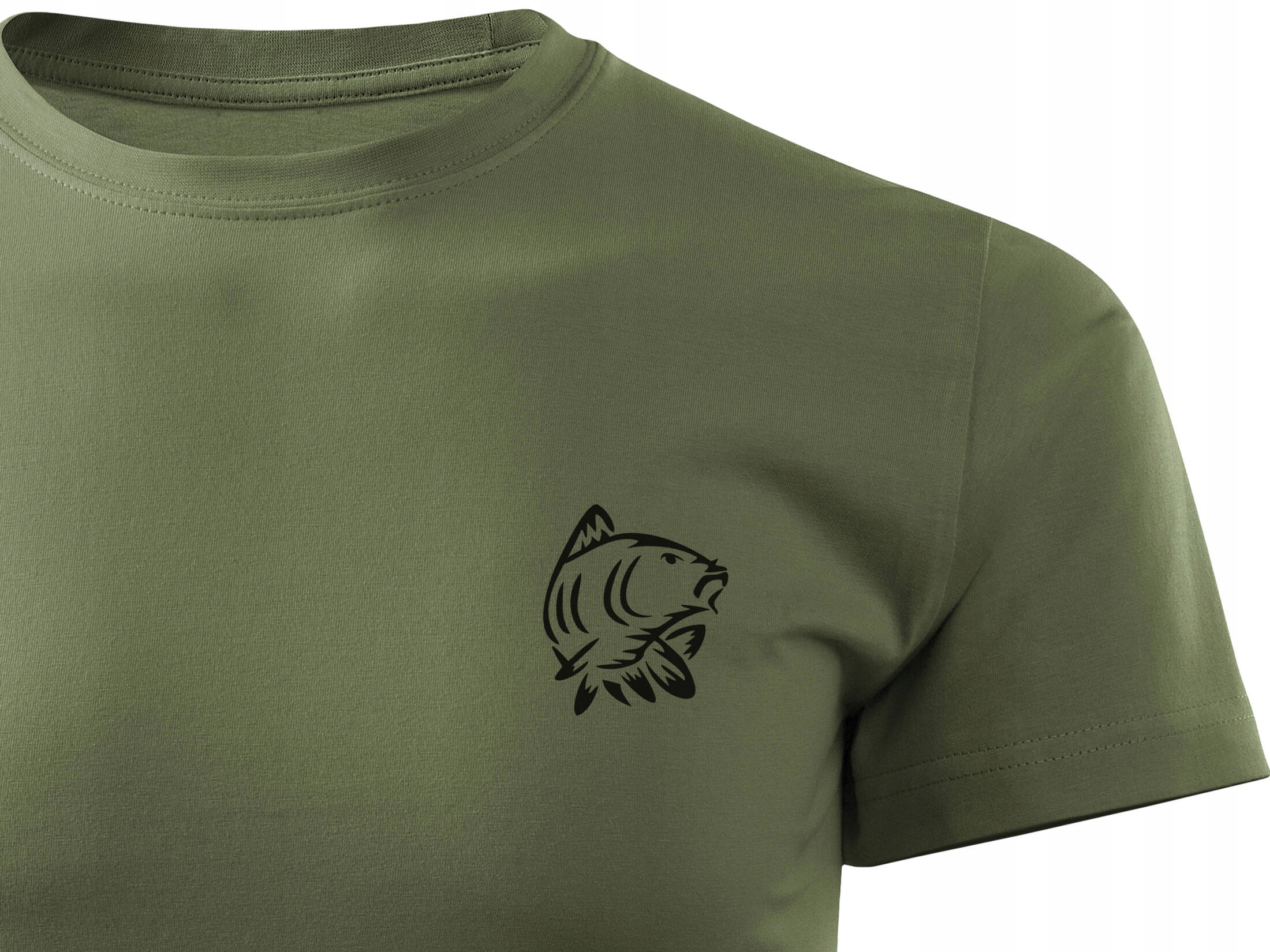 Wędkarska koszulka bawełniana T-shirt na ryby kolor khaki nadruk Karp roz S