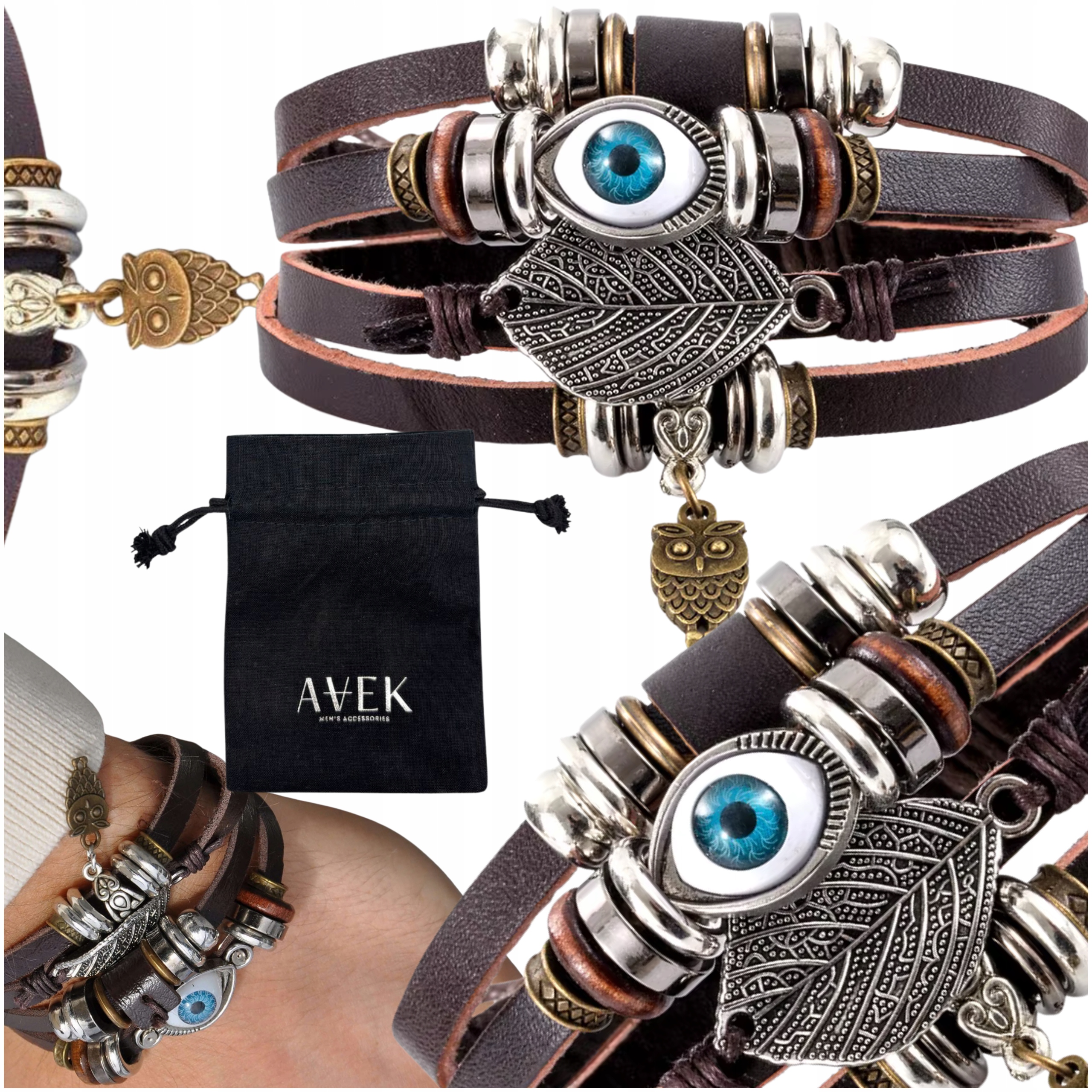 Pánský Náramek Z Kožené Hnědé Etnické Kůže Jako dárek Nastavitelný