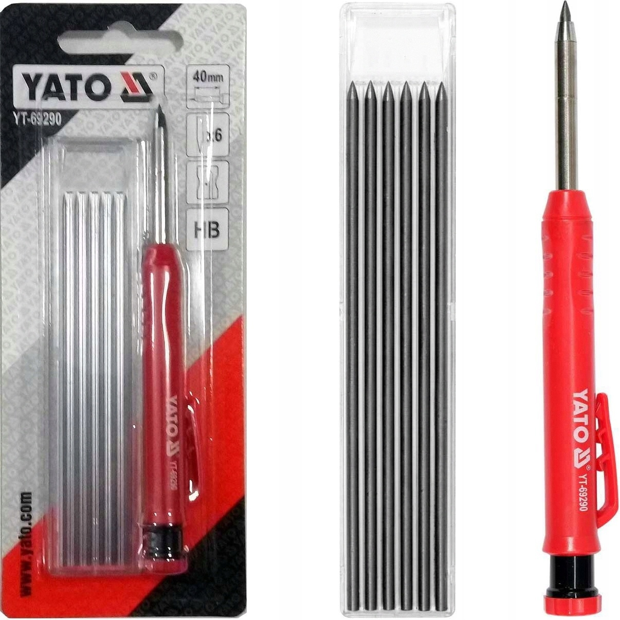 Yato Ołówek Stolarski Automatyczny Temperówka 6 szt. Wkłady Rysiki Hb-Zdjęcie-0