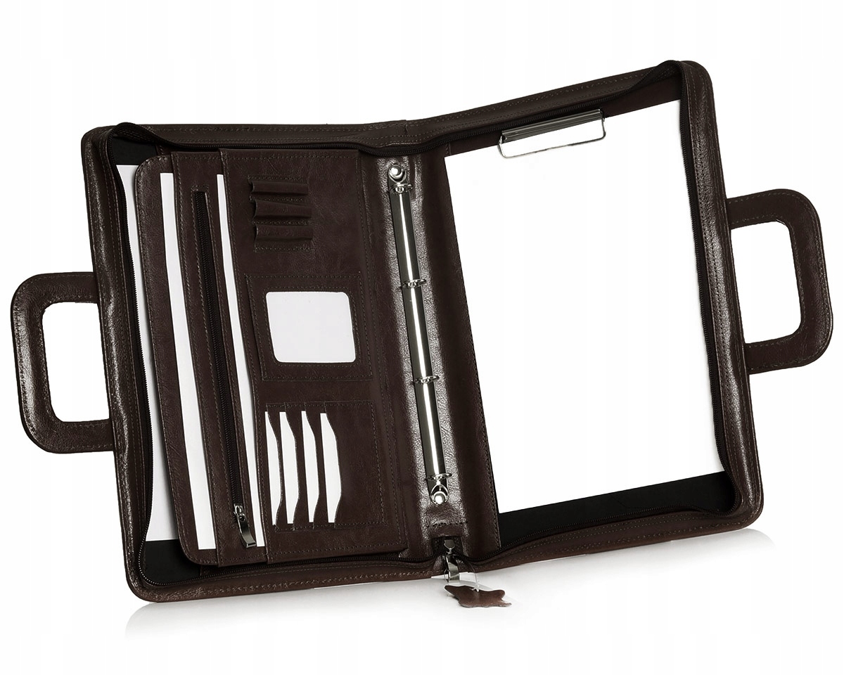 SKÓRZANA AKTÓWKA TECZKA BIWUAR NA DOKUMENTY SOLOME Z RĄCZKĄ Wzór dominujący bez wzoru