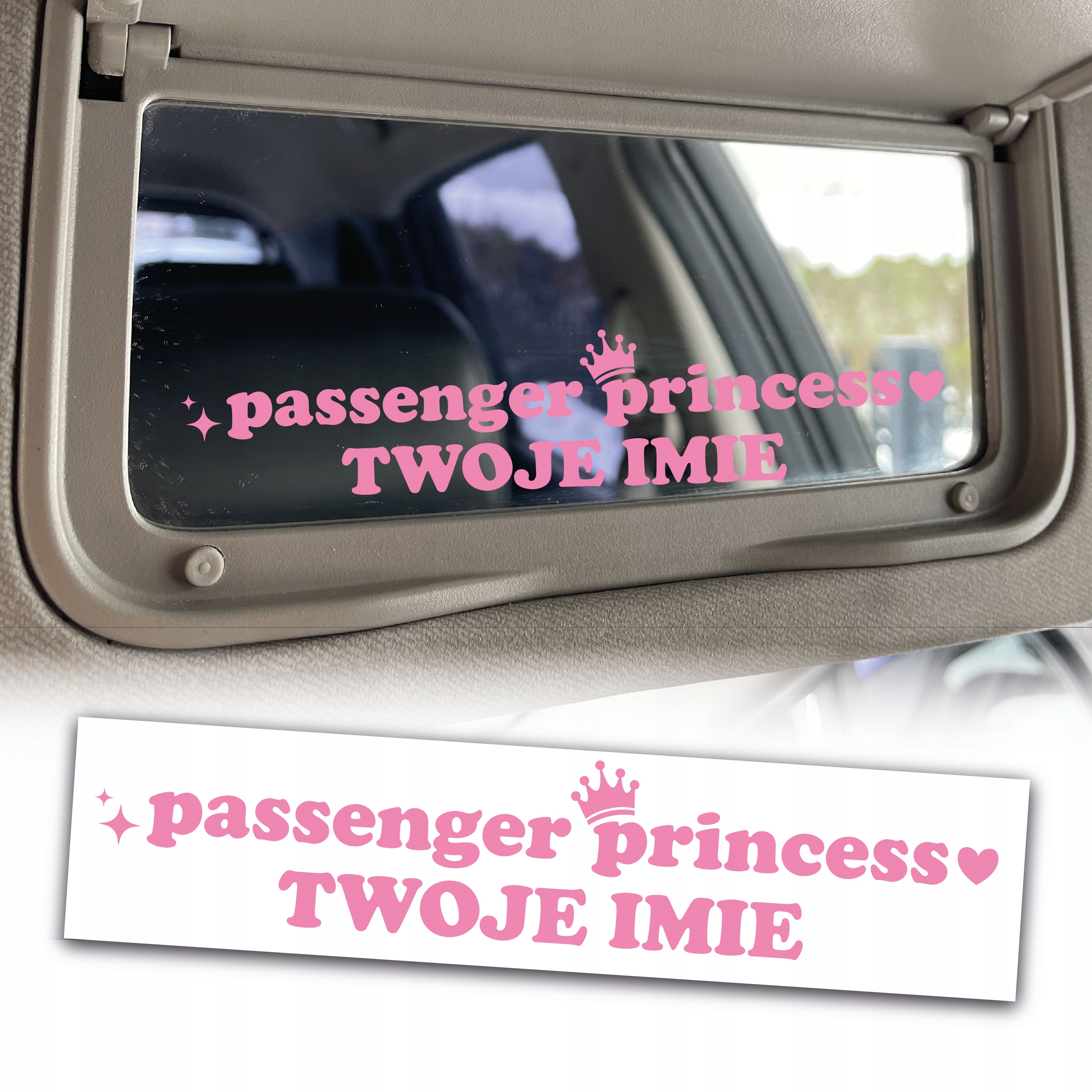 Naklejka Passenger Princess Personalizowana Na Lusterko Twoje Imię 11 cm