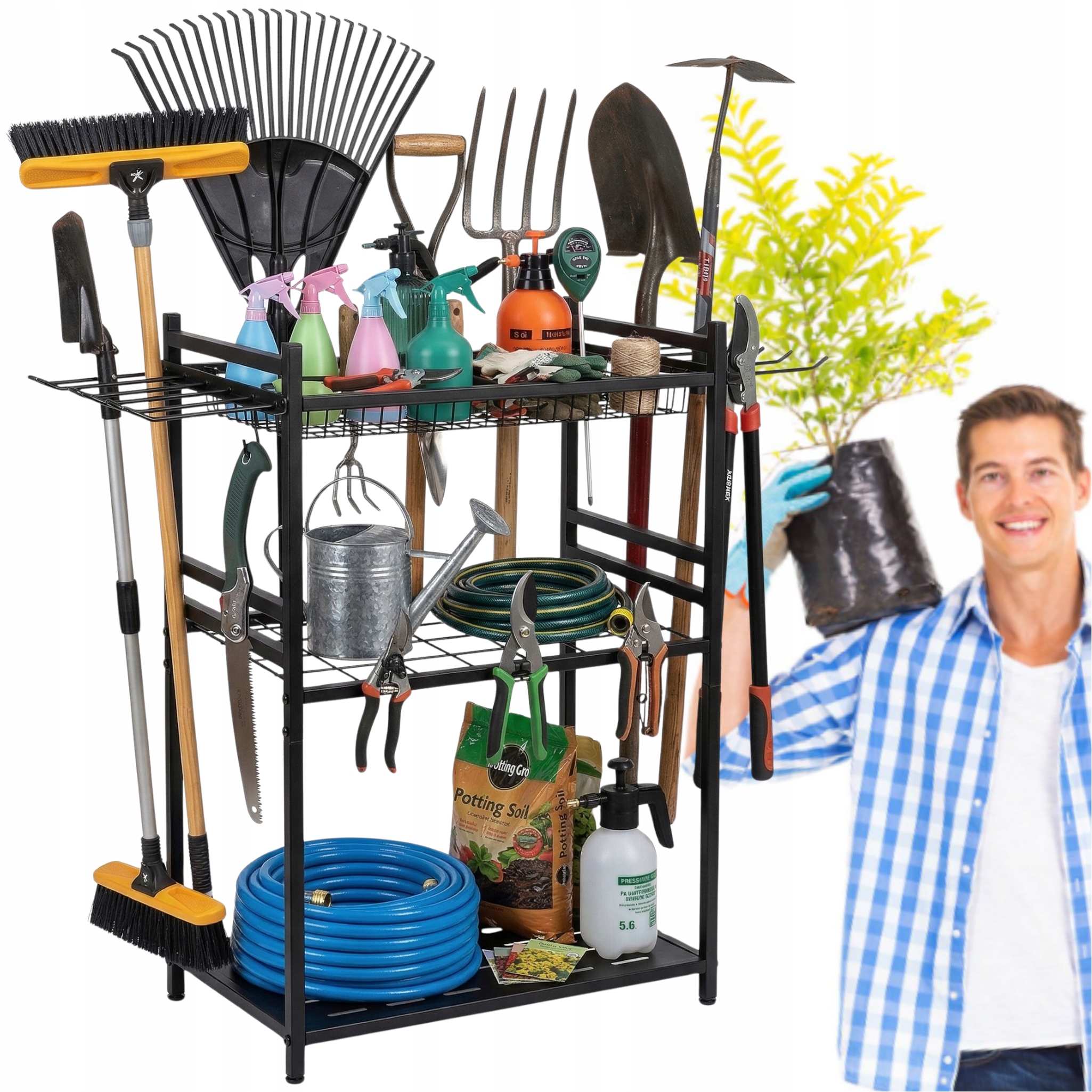 Stojan Na Zahradní Nářadí Kovový, Velký Úchytky Na Háčky