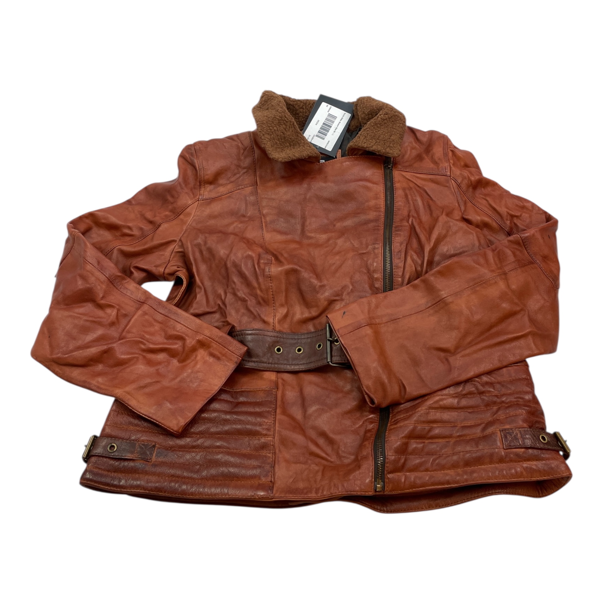 Nová kožená bunda Real Leather M, hnědý prémiový kožíšek