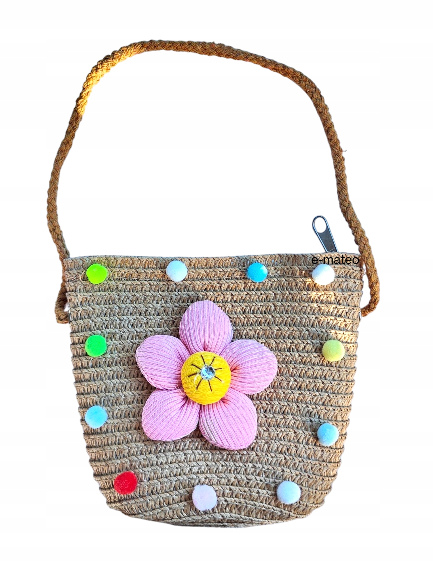 TOREBKA SŁOMIANA DLA DZIEWCZYNKI NA RAMIĘ LATO KWIATEK