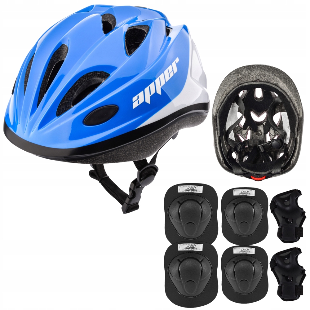 Kask Na Rolki Rower Deskorolkę Regulowany 48-52 cm Zestaw Ochraniaczy S