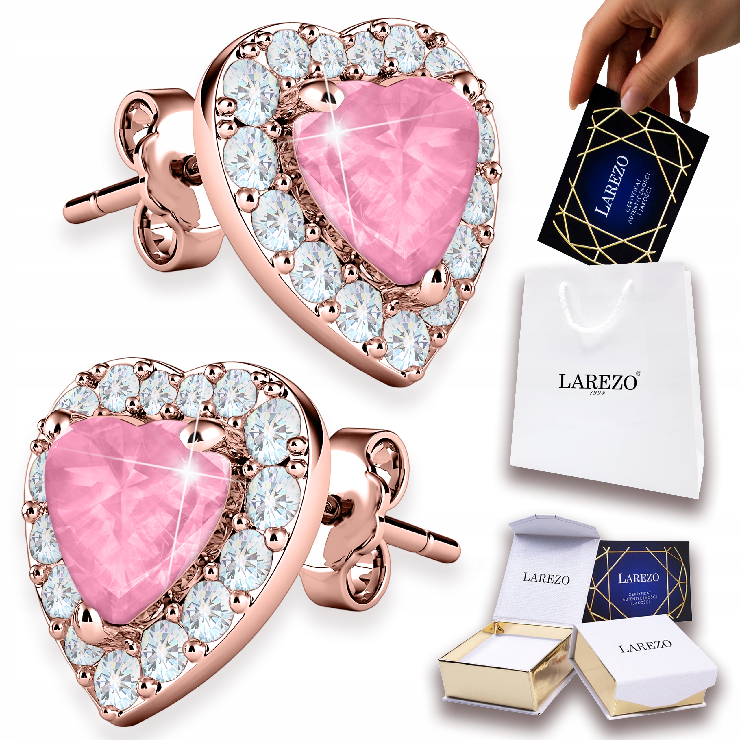 Náušnice Pozlacené s růžovými srdíčky Růžové srdce Srdíčka Stříbro 925