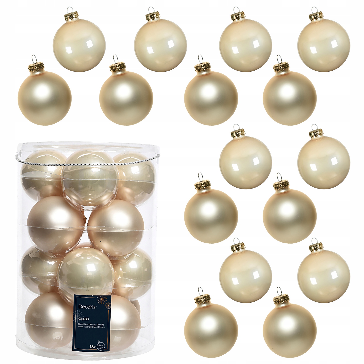 Perlové Vánoční Baňky 16 ks Vánoční ozdoby na vánoční stromeček 8 cm Hladké
