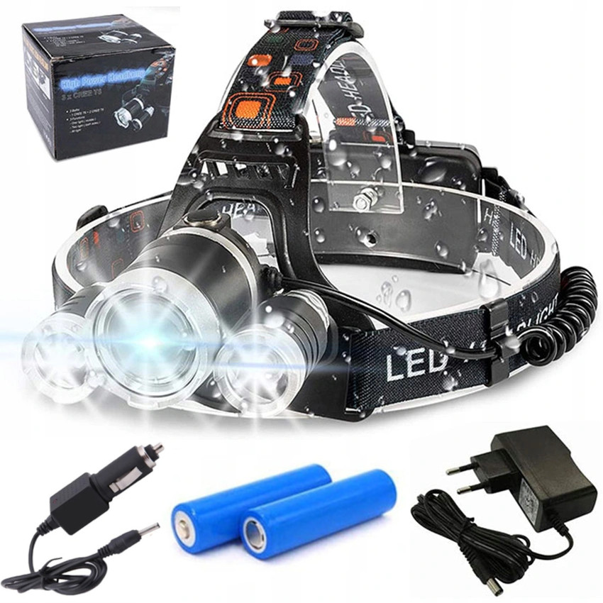

Mocna Latarka Czołowa 3 x Led T6 Cree Czołówka Aku