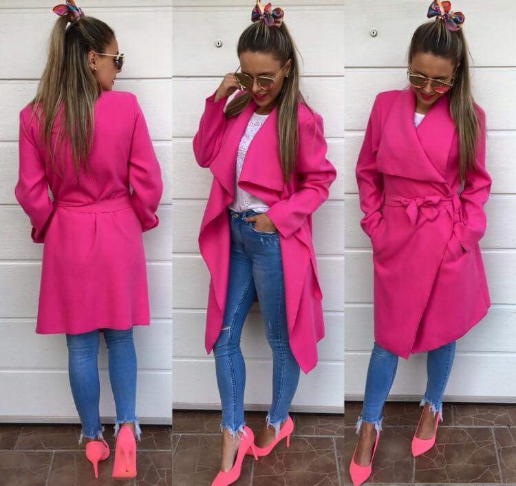 PŁASZCZ FLAUSZOWY WIĄZANY KOPERTOWY CIEMNA FUKSJA Marka inna