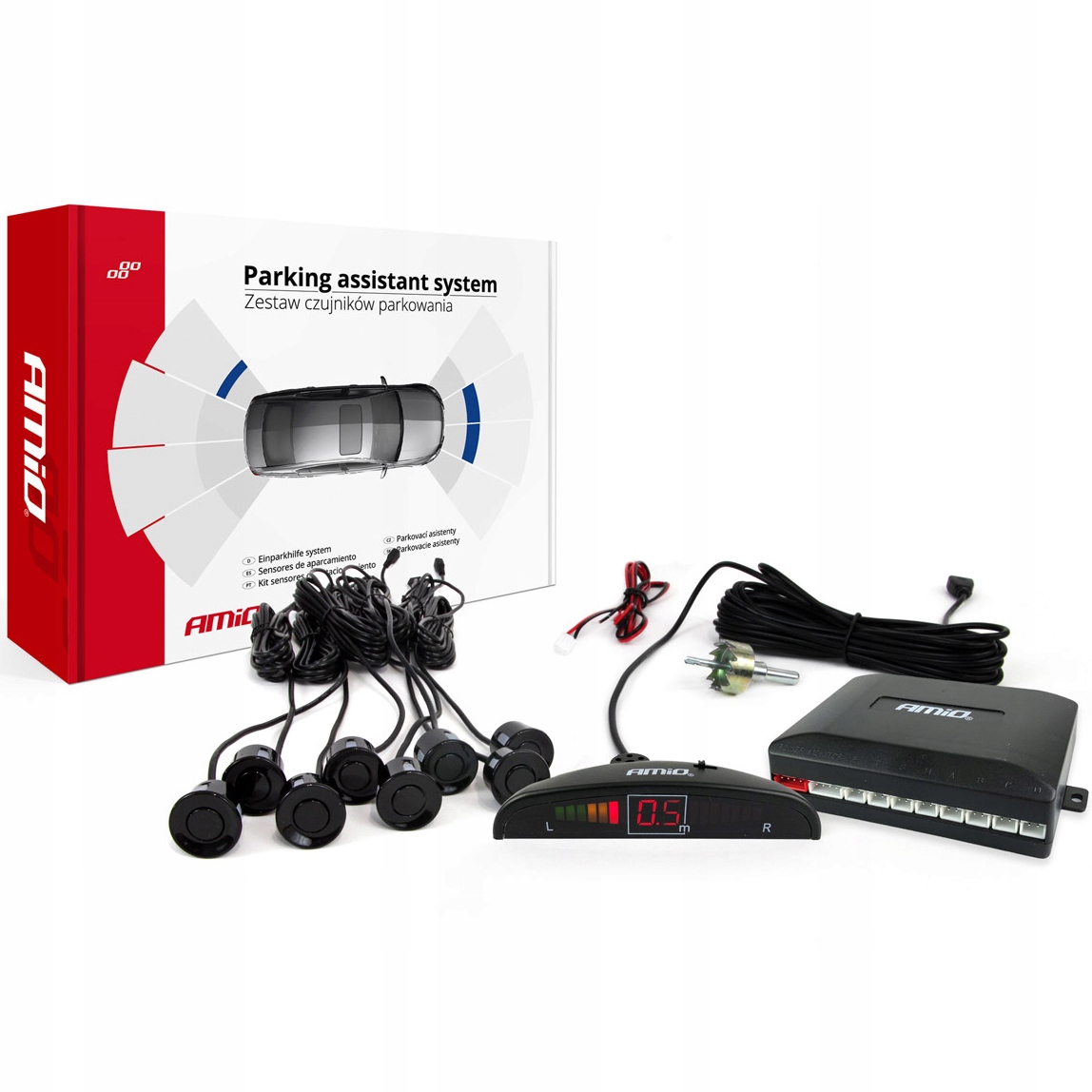 PARKTRONIC ZESTAW CZUJNIKÓW PARKOWANIA PRZÓD+TYŁ 8 SENSORÓW CZARNE 12V 22MM