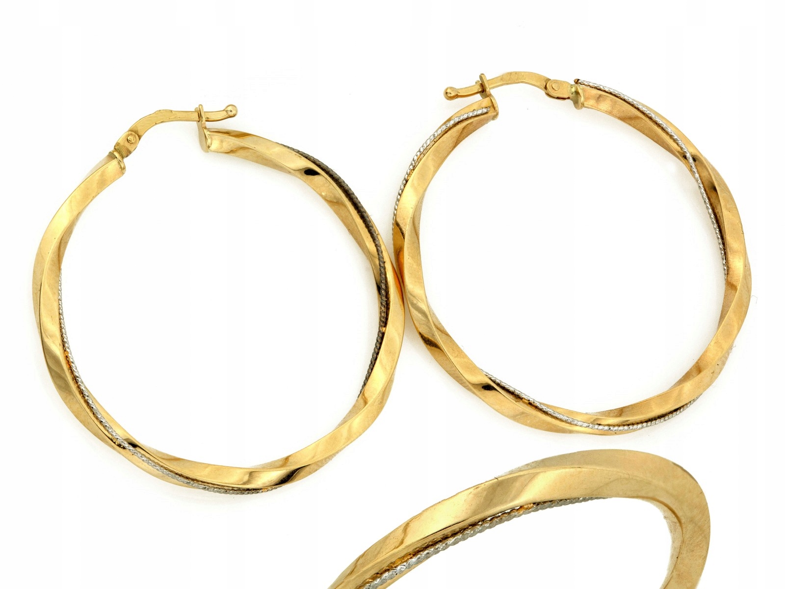 Náušnice zlaté 585 zkroucená kolečka velké elegantní 37 mm široké 2.7 mm