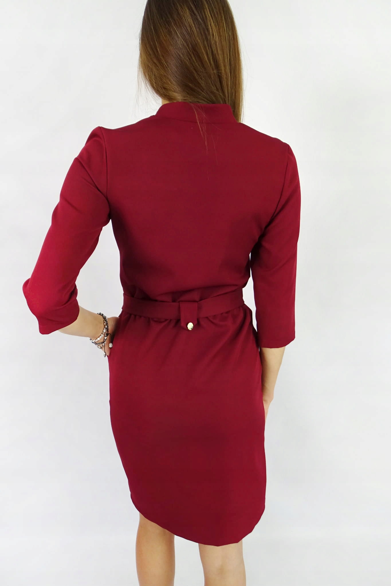 Natally Fashion Sukienka Szmizjerka bordowa 38(M) Kolekcja jesień-zima