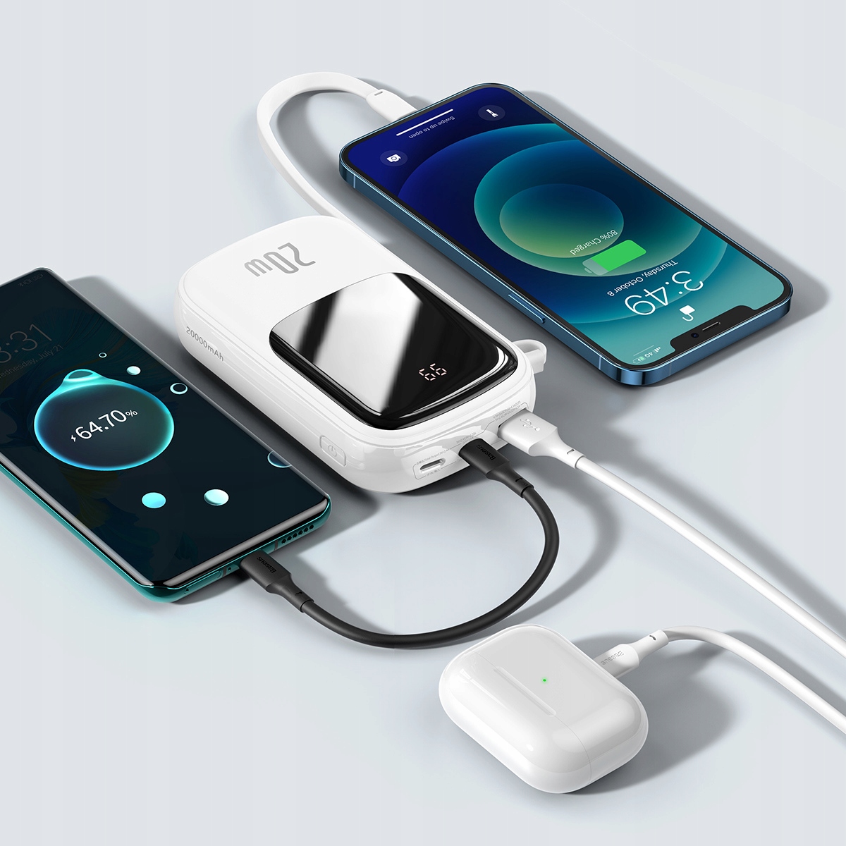 Baseus Power Bank 20000mAh Qpow Pro - USB + TypeC - PD20W з кабелем Lightning Колір білий