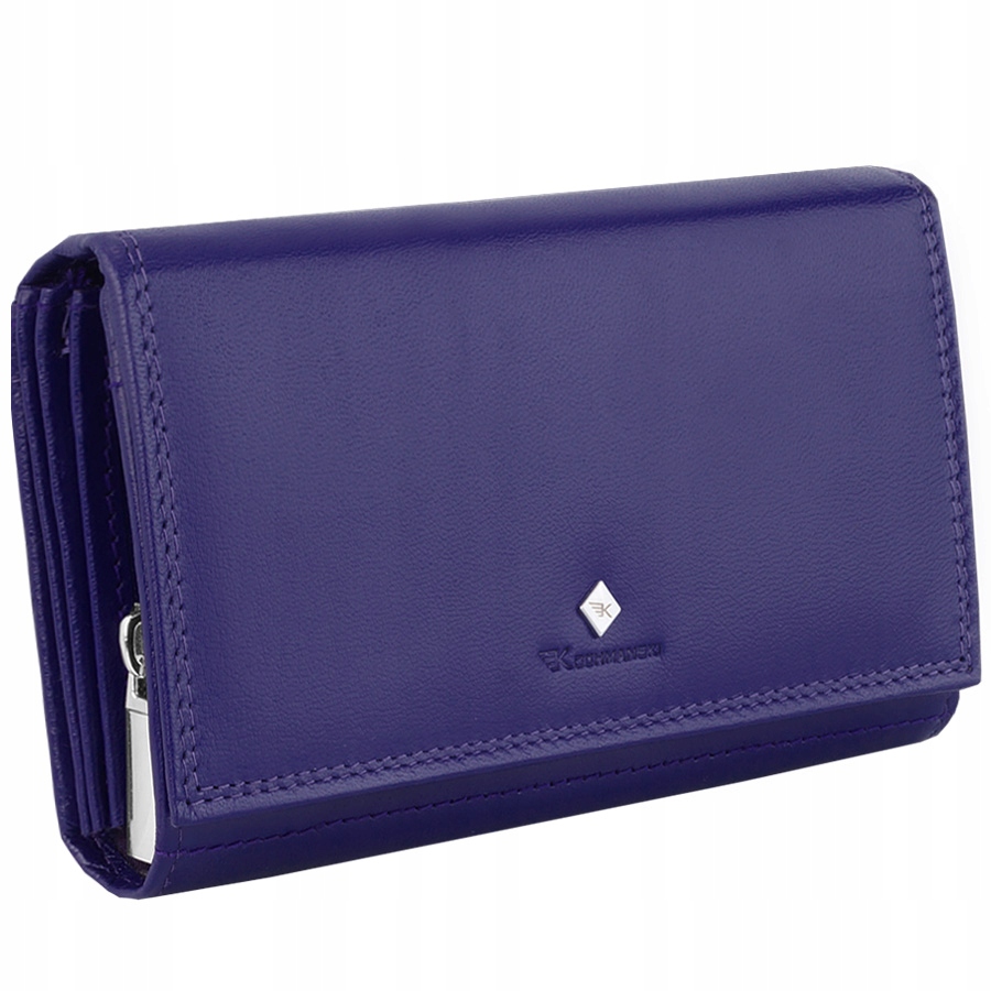 Kochmanski portfel damski skórzany fioletowy średni z zapięciem pojemny