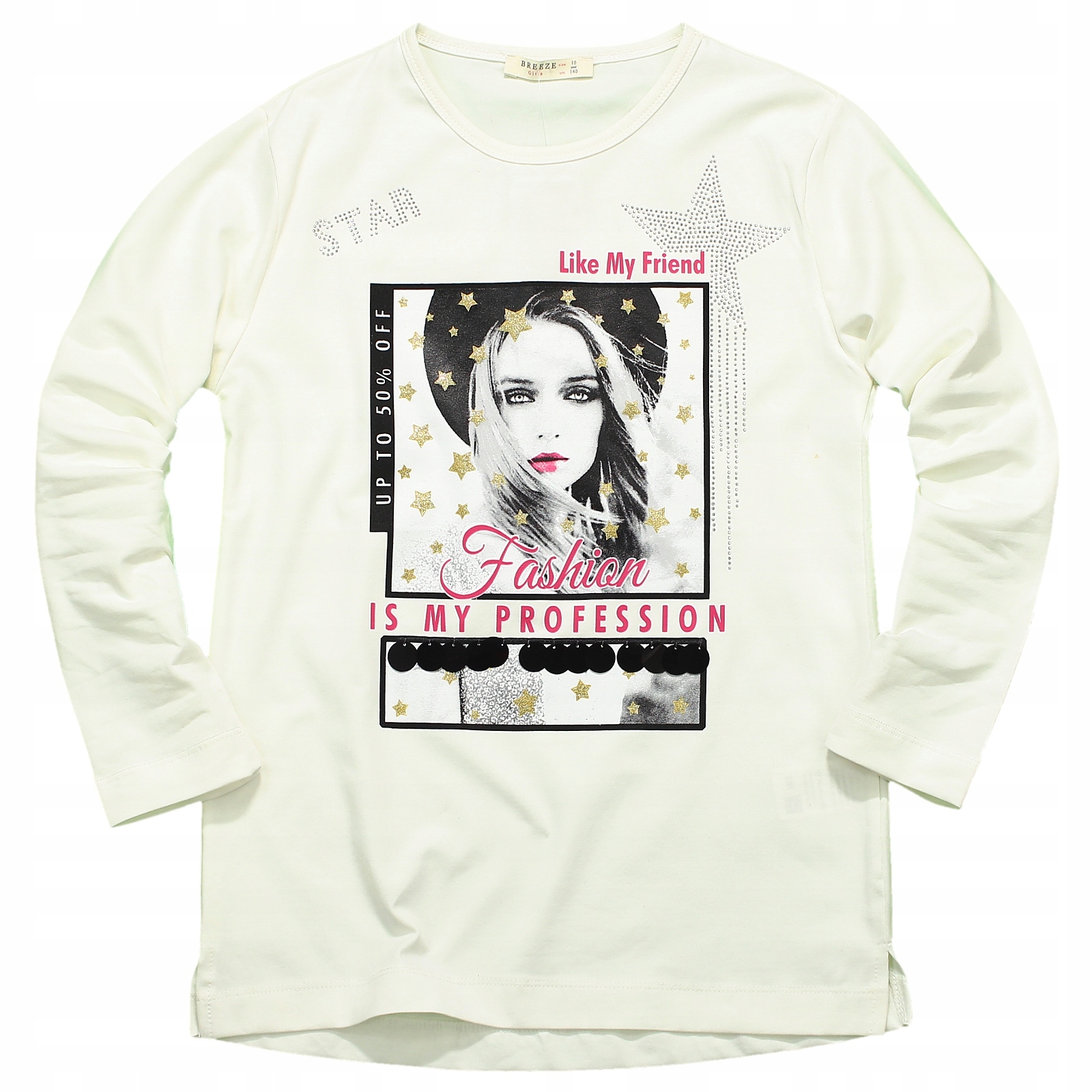 

Bluzka Bawełna Nadruk Longsleeve Cekiny Brokat 146