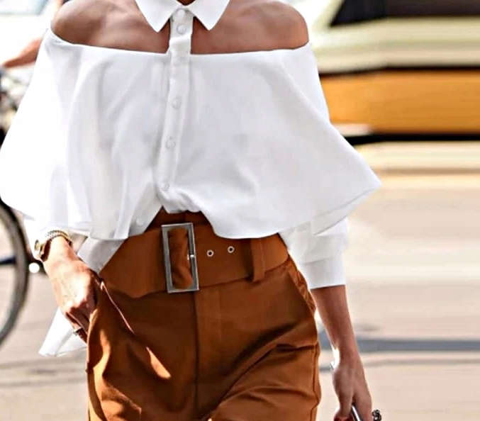 MD biała koszula kołnierz falbana M/38 Dekolt kołnierzyk