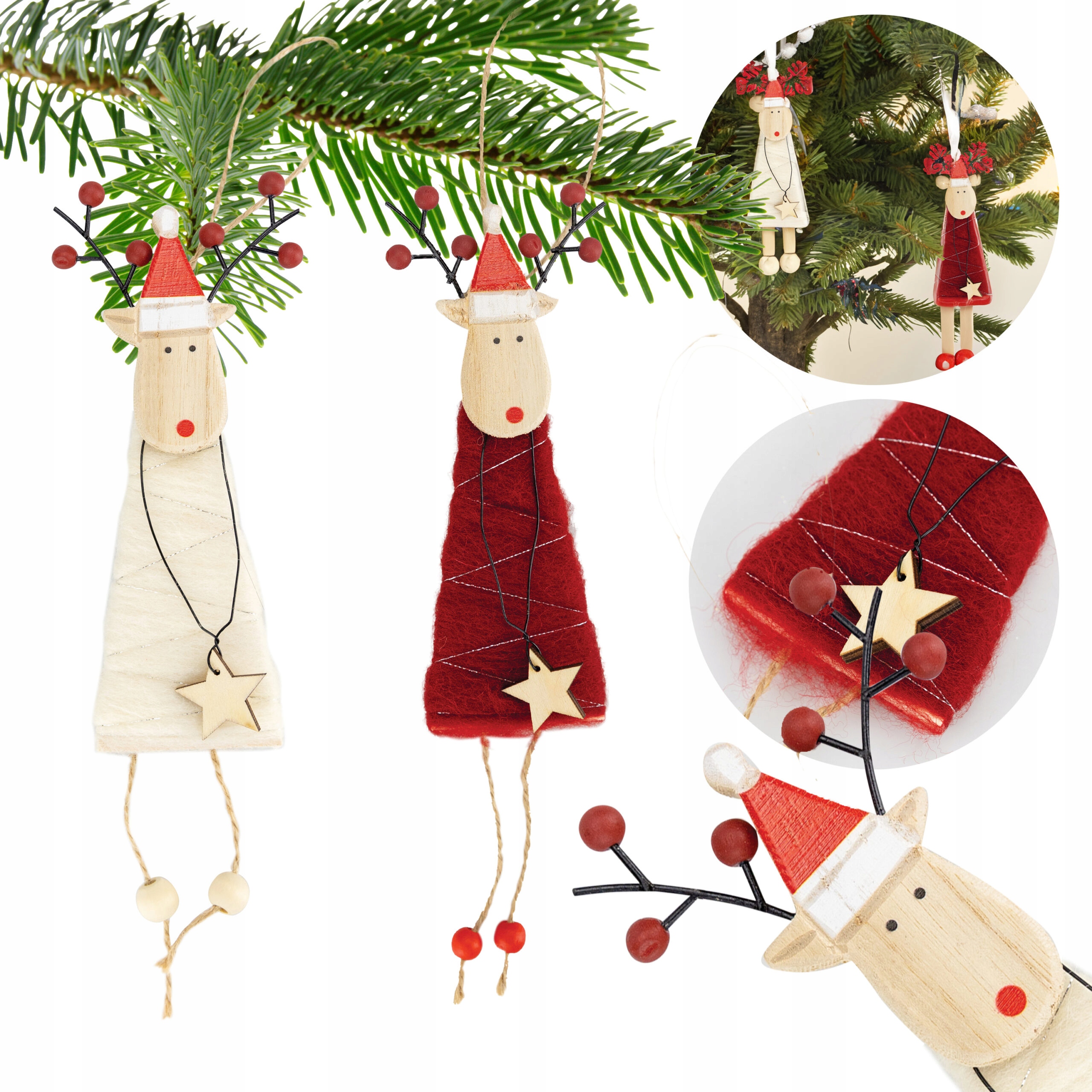 DREWNIANA ZAWIESZKA DEKORACJA ŚWIĄTECZNA RENIFER NA CHOINKĘ STROIK OZDOBA Marka Vergionic